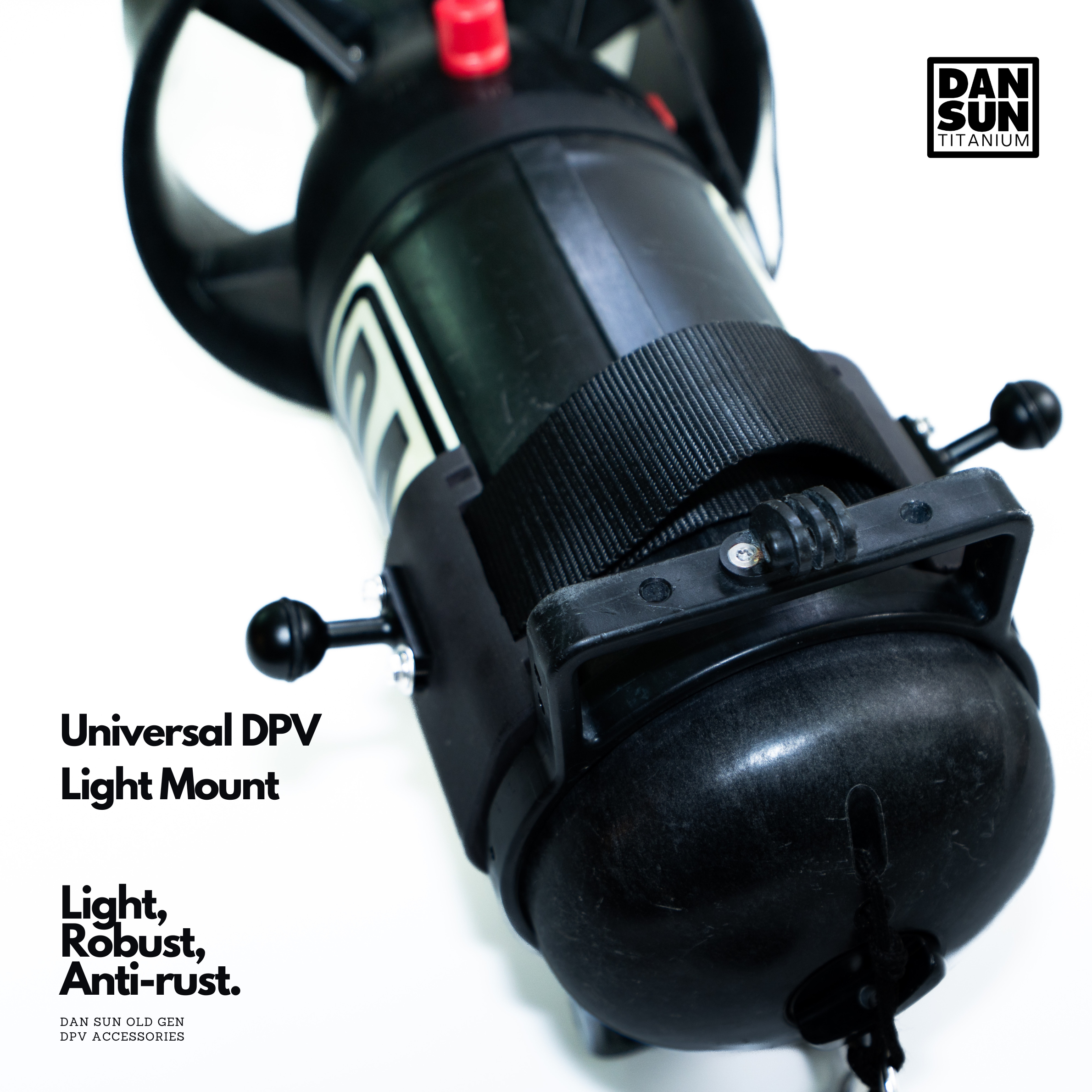 DPV light mount fitted on a scooter, close-up