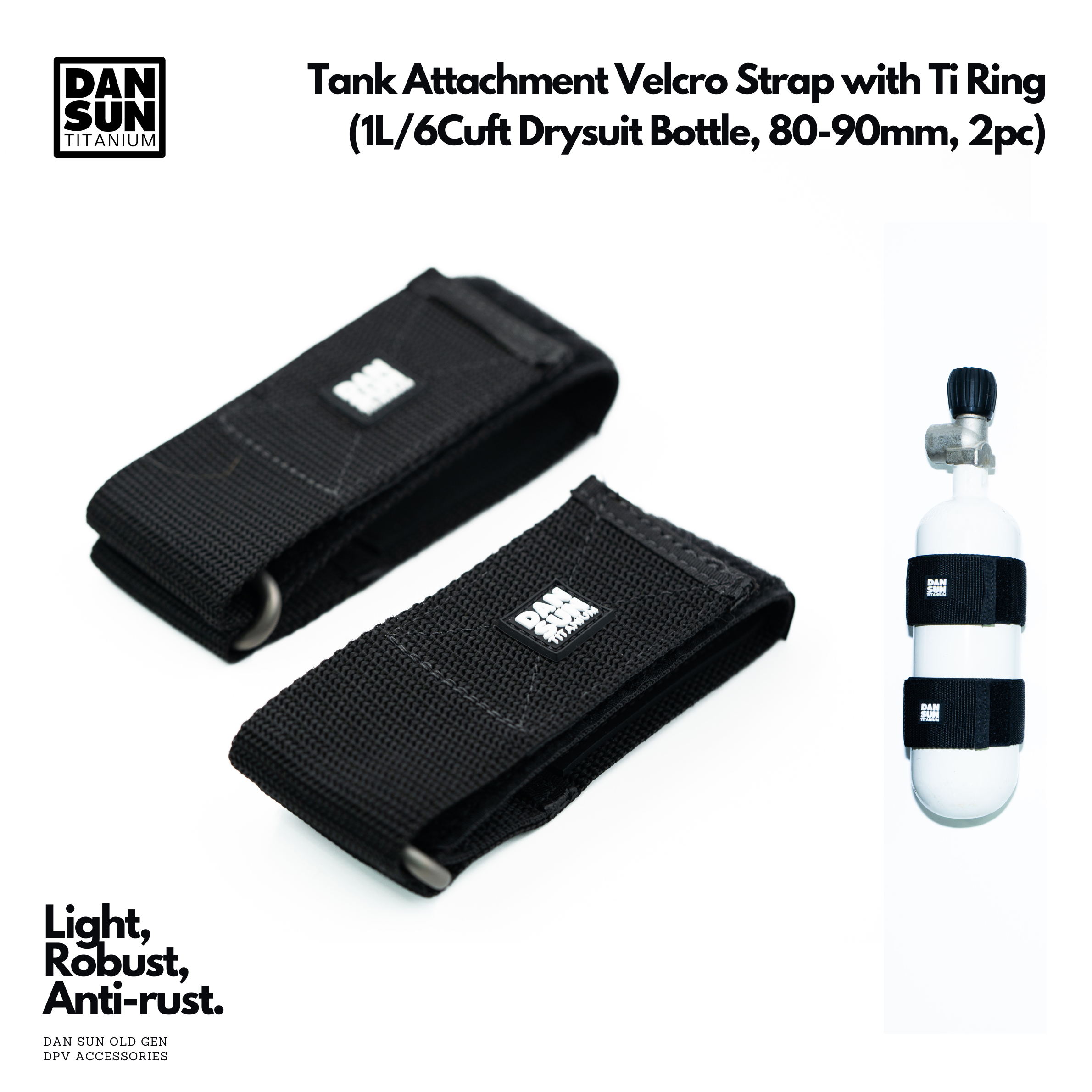 Velcro straps with titanium ring for a 1 L drysuit bottle