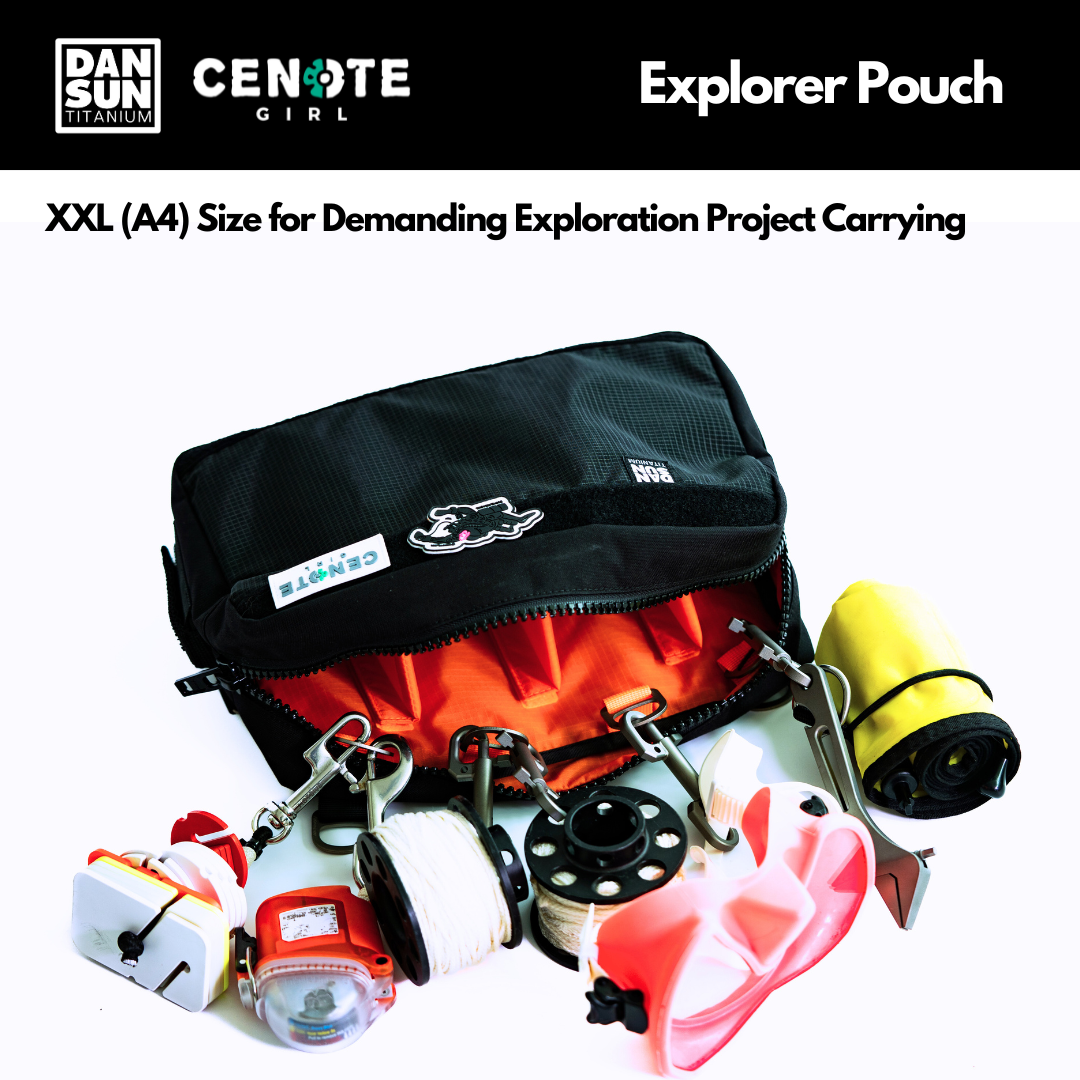 XXL A4-size Explorer Pouch with cave diving gear