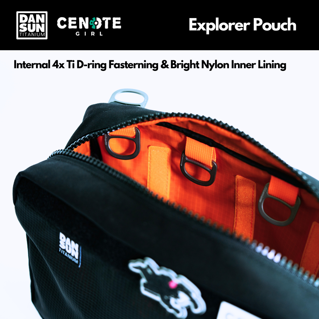 Four internal titanium D-rings and orange lining in the Explorer Pouch