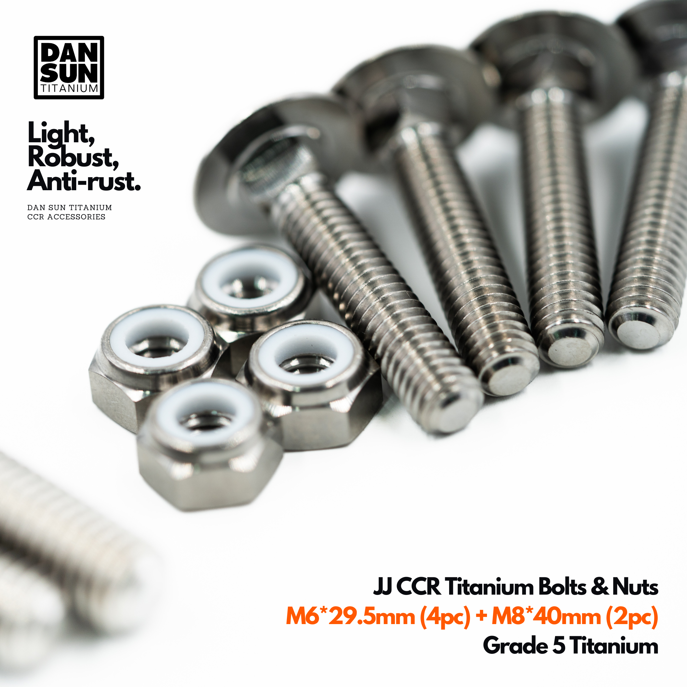 Titanium M6 bolts and nylon lock nuts for the JJ-CCR