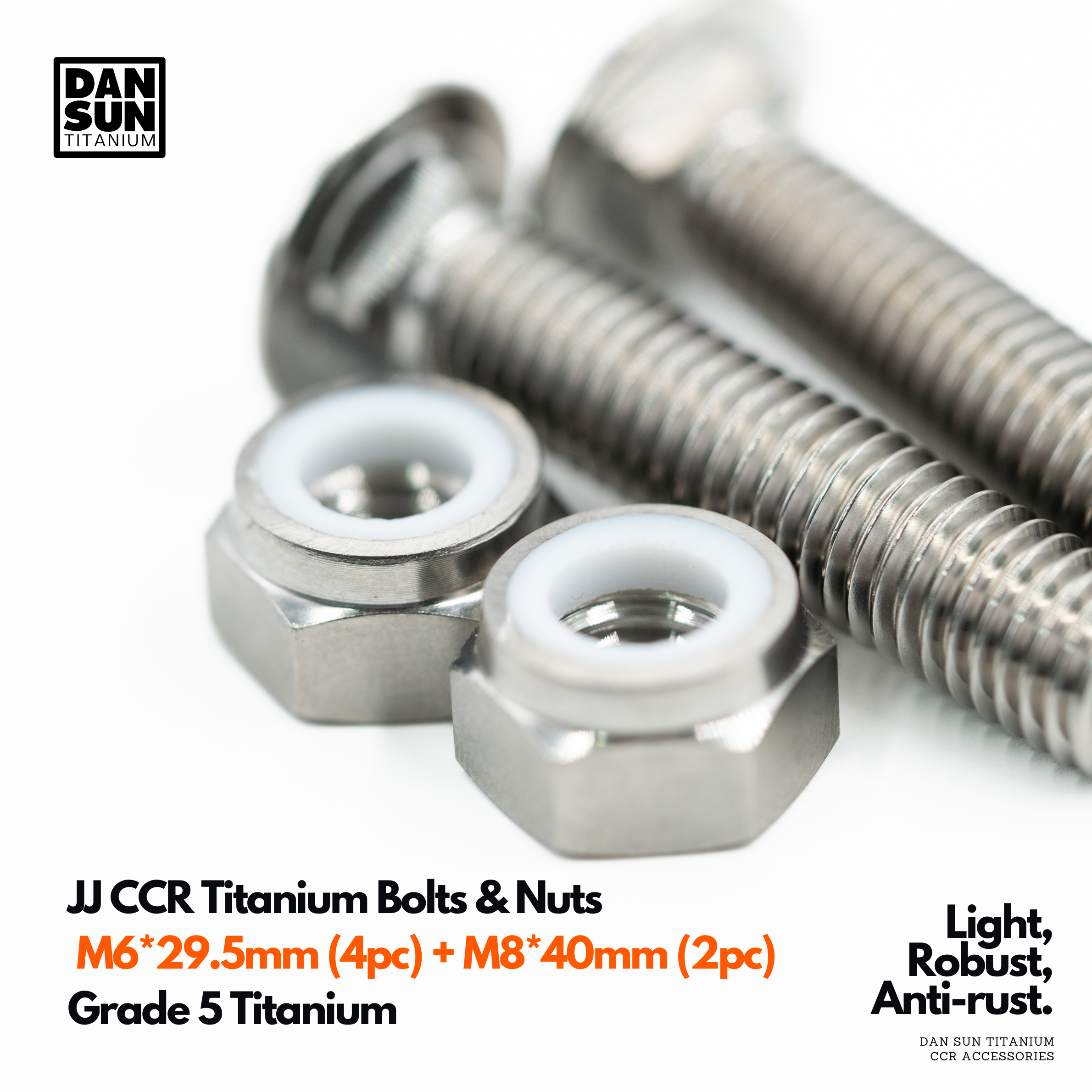 Titanium lock nuts and bolts, close-up