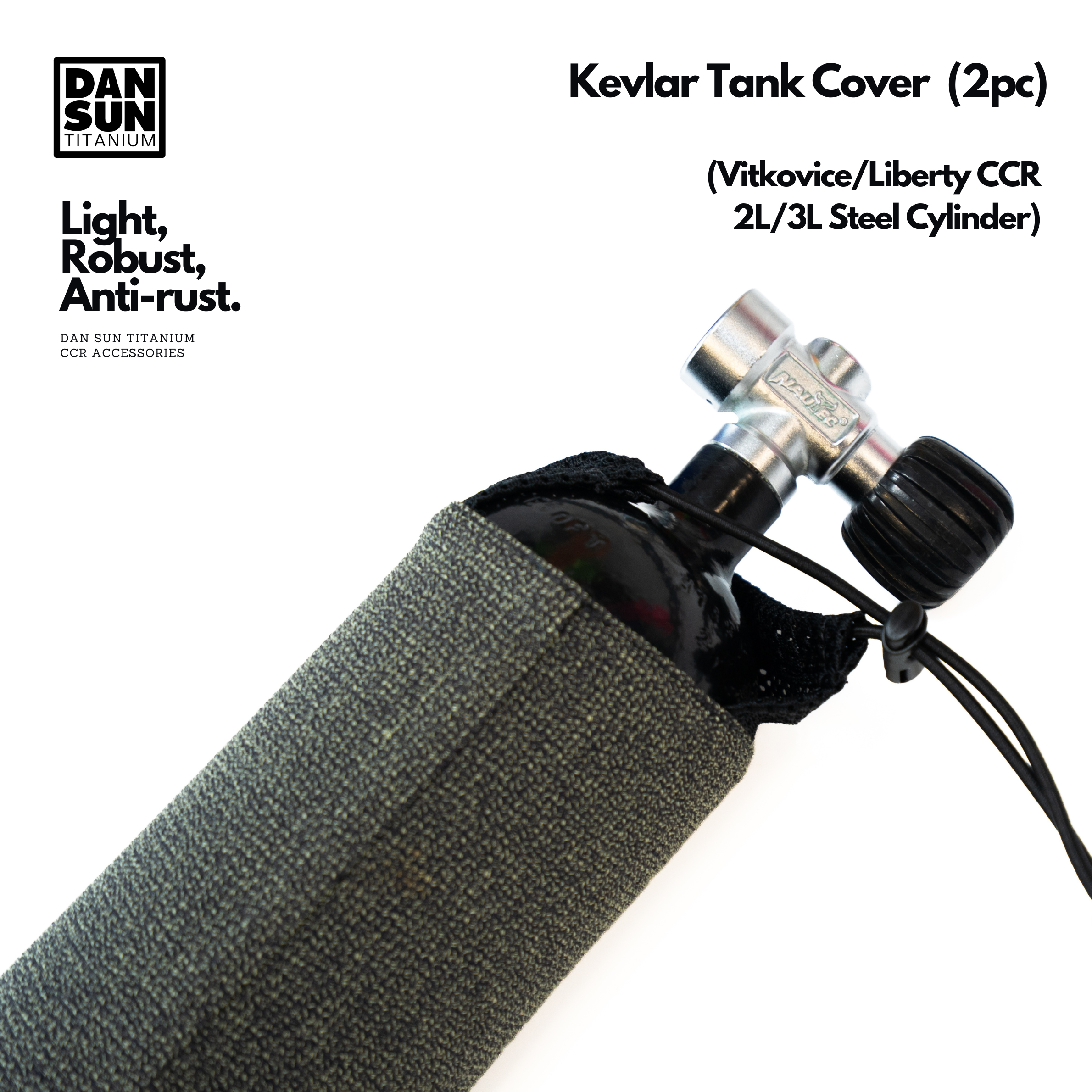Bungee-secured opening of the Kevlar CCR cylinder cover around the valve