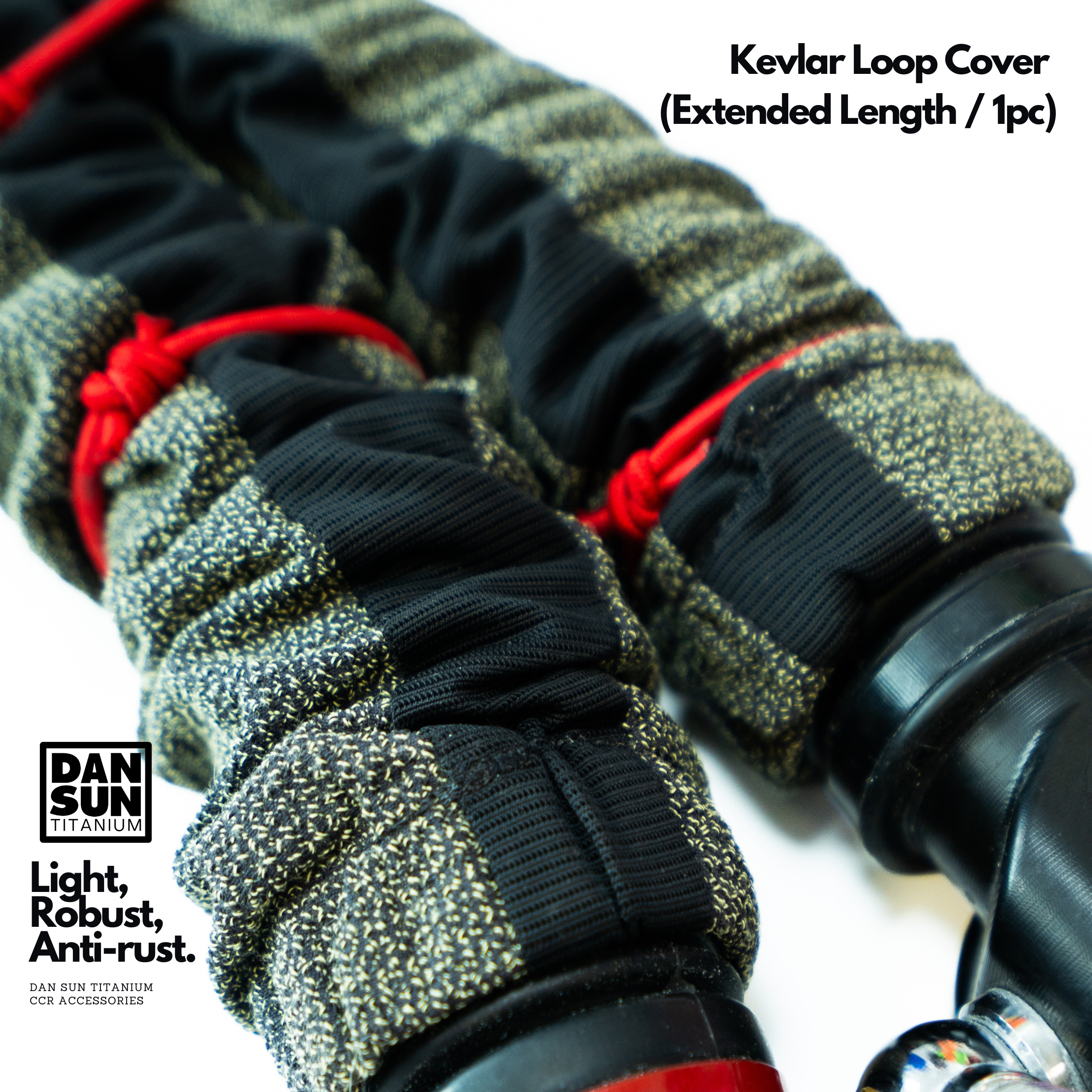 Close-up of Kevlar loop cover with drainage strip on CCR hoses
