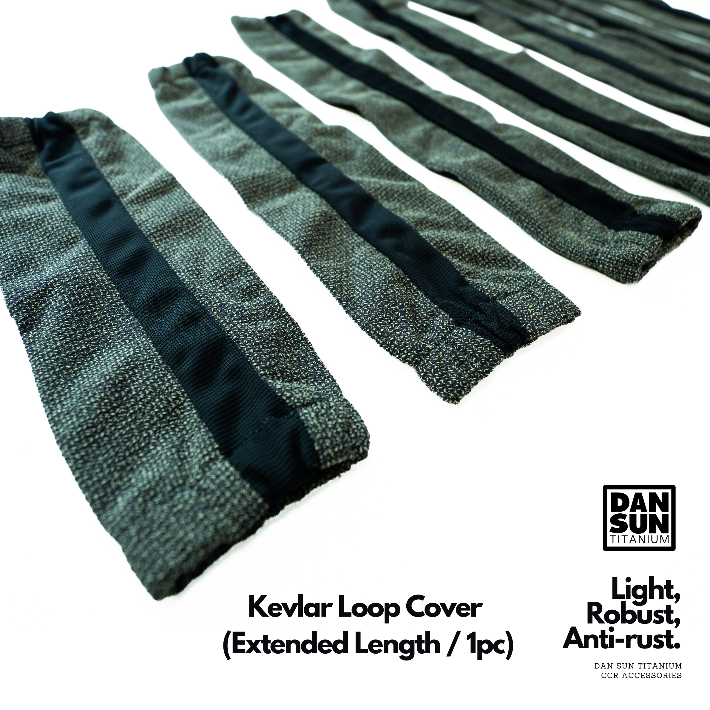 Kevlar loop covers showing the black drainage strip