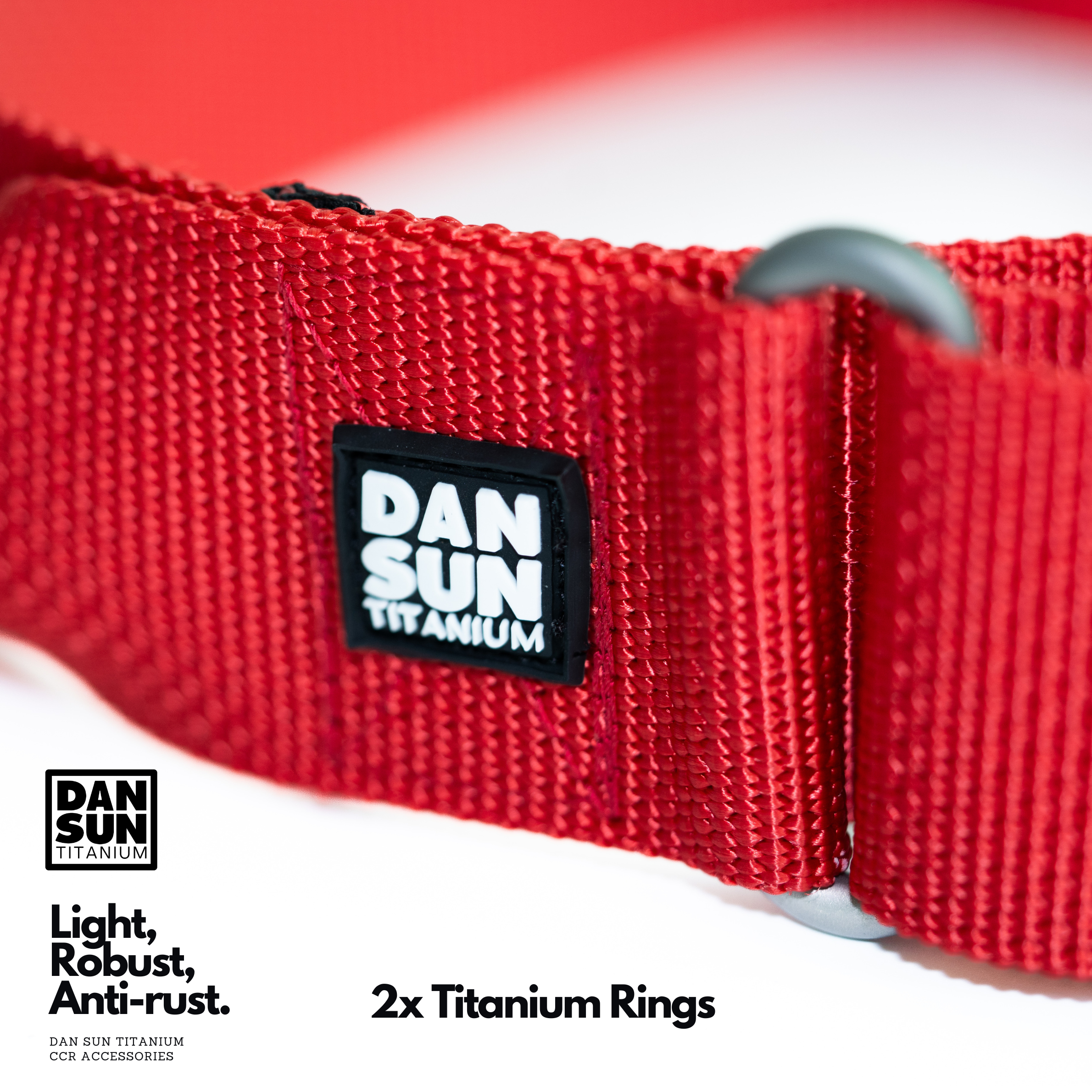Titanium rings and DanSun label on the red canister strap