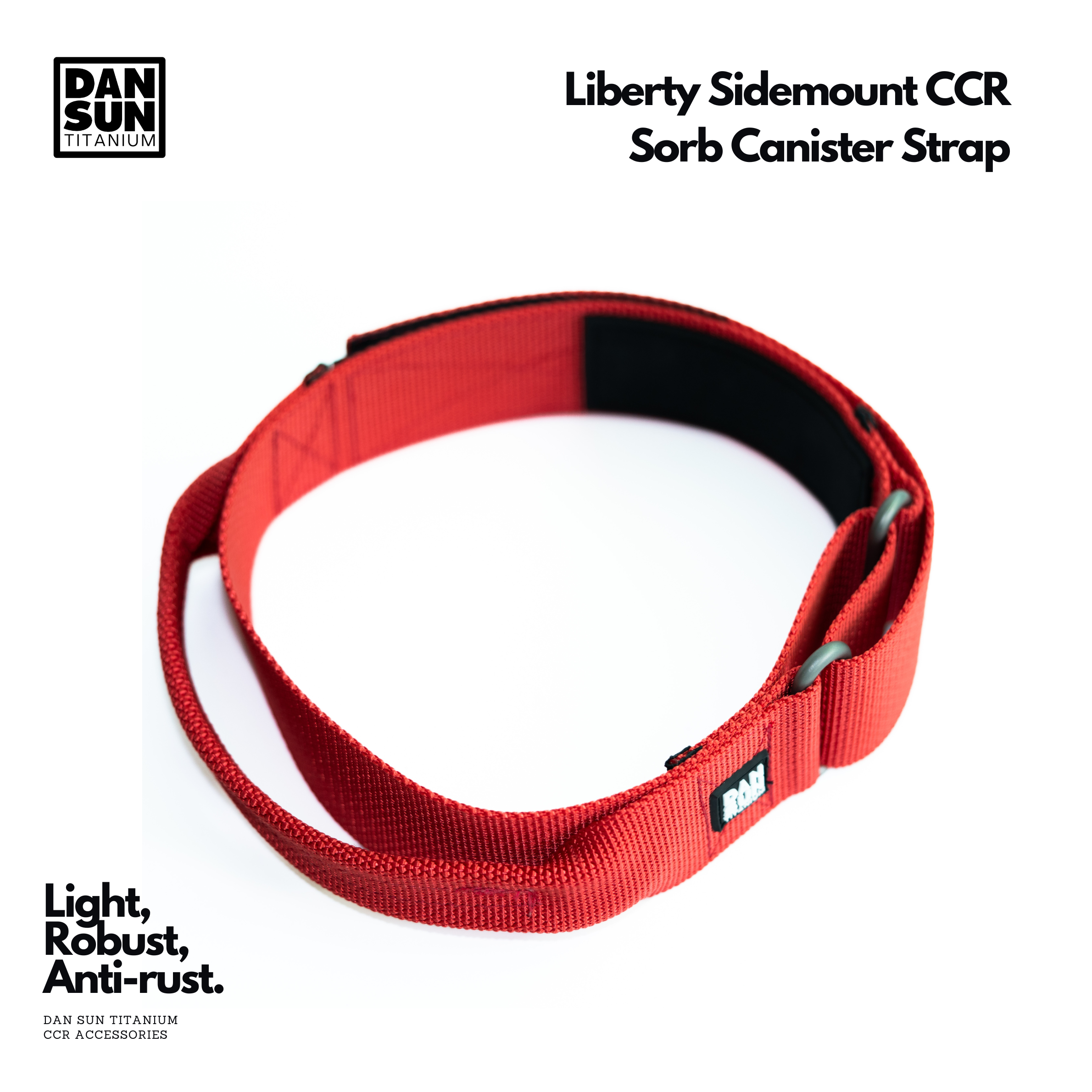 Red Liberty Sidemount canister strap, laid out