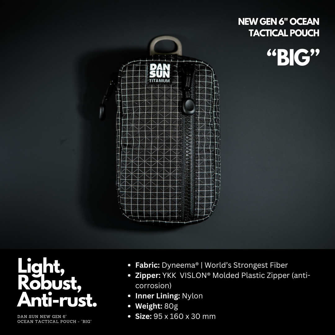 Ocean Tactical BIG pouch specifications: Dyneema, 80 g, 95 x 160 x 30 mm