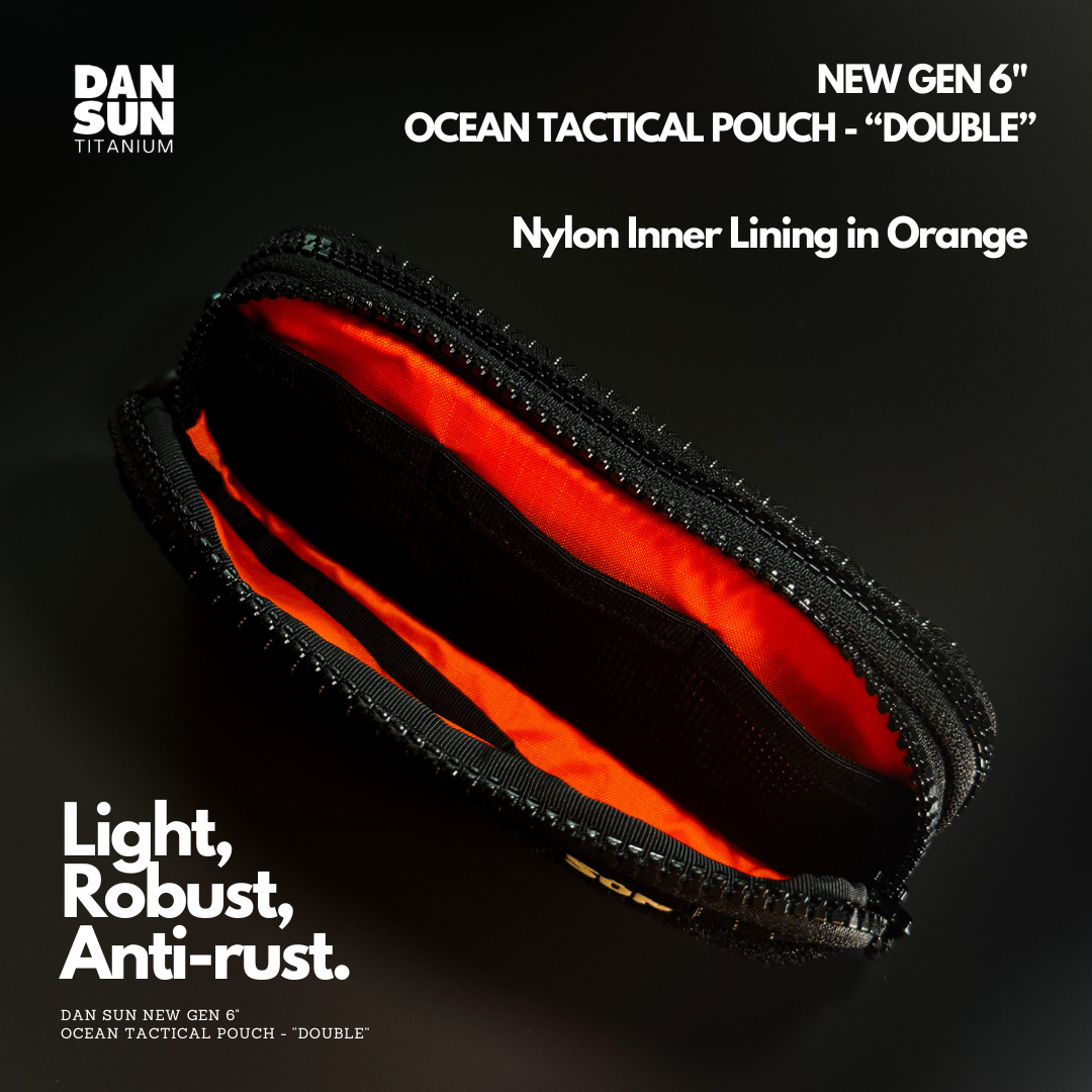 Orange nylon lining inside the DOUBLE pouch