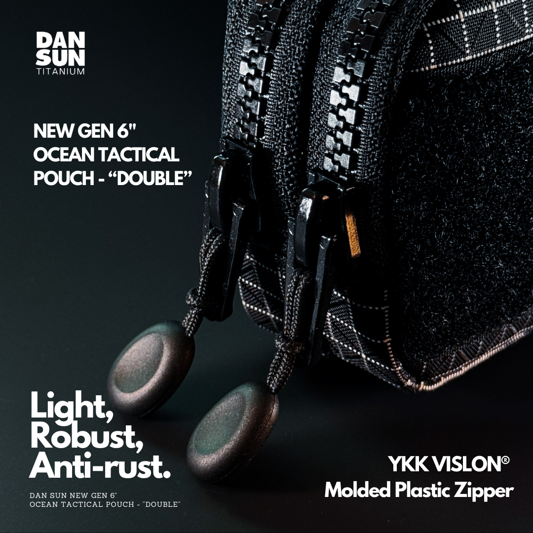 YKK VISLON molded plastic zippers on the DOUBLE pouch
