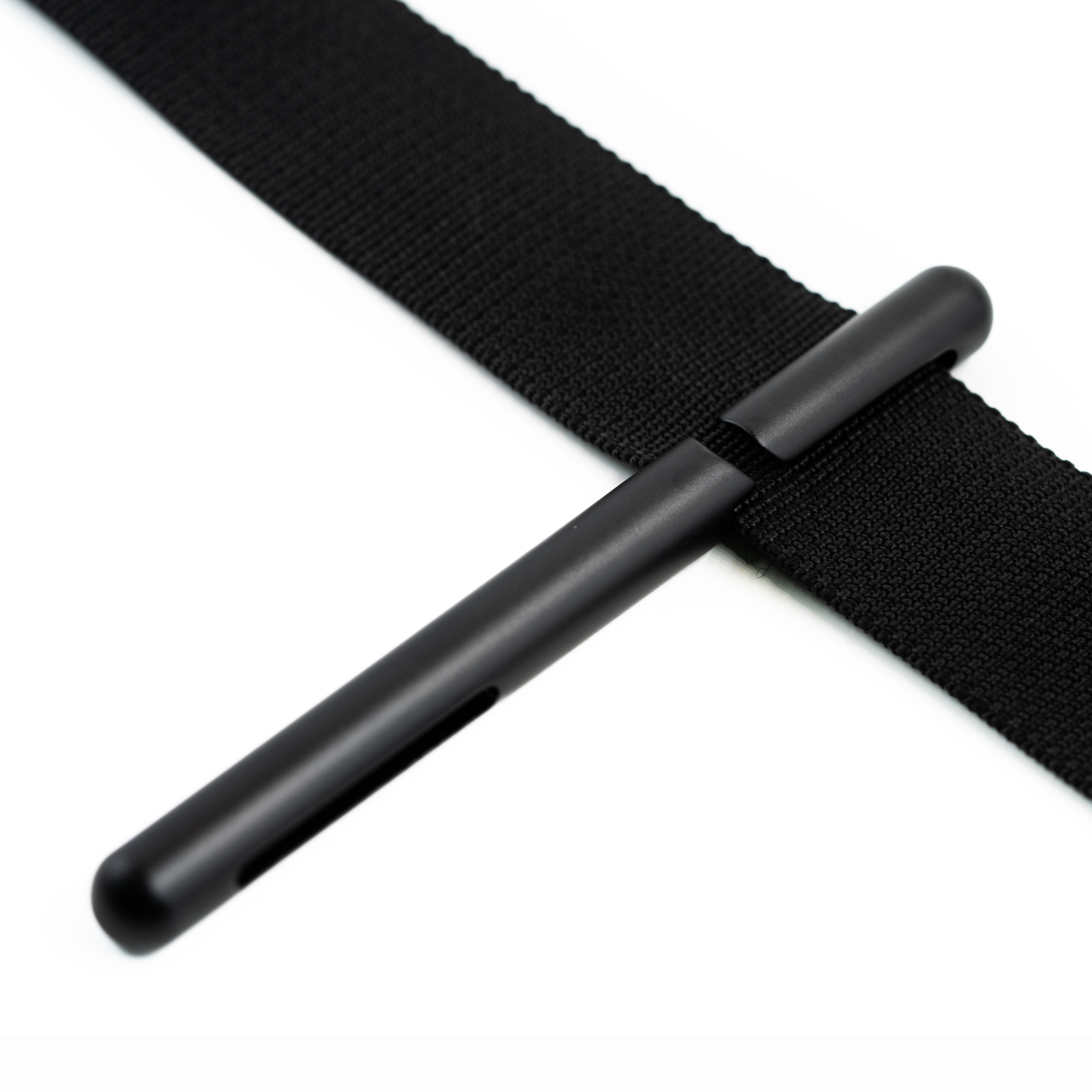 Long hose stick slotted onto harness webbing