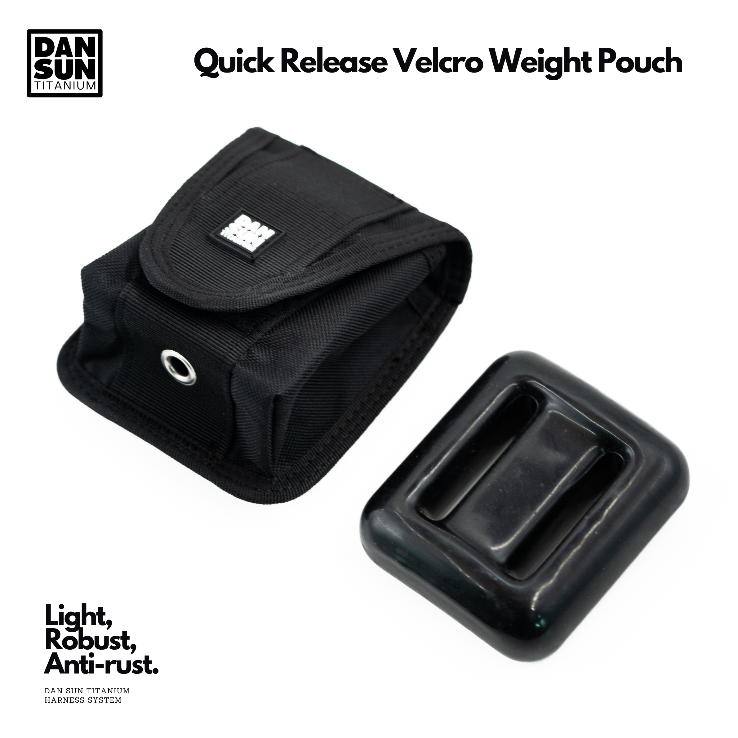 DanSun quick release Velcro weight pouch next to a 2 kg weight block