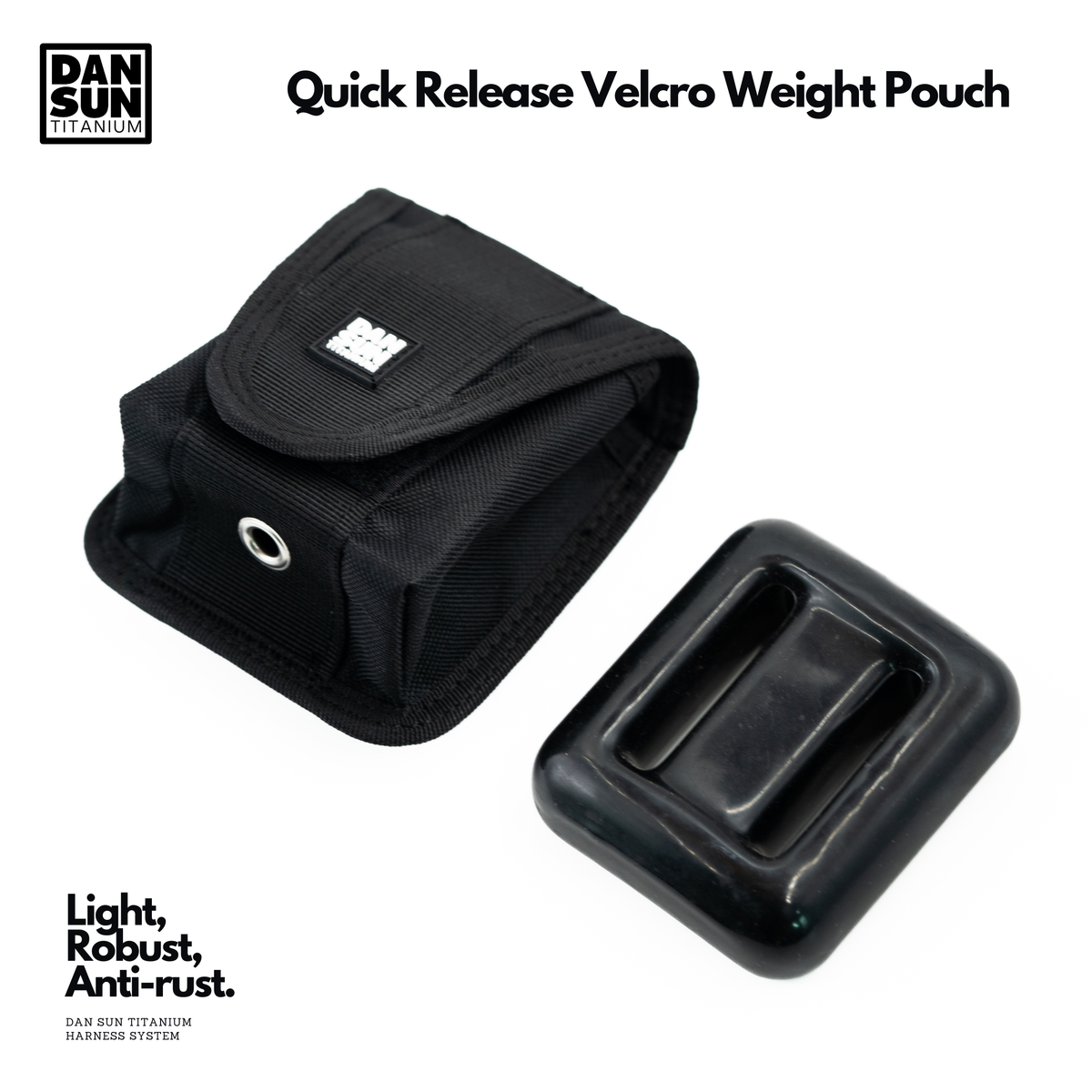 DanSun quick release Velcro weight pouch next to a 2 kg weight block
