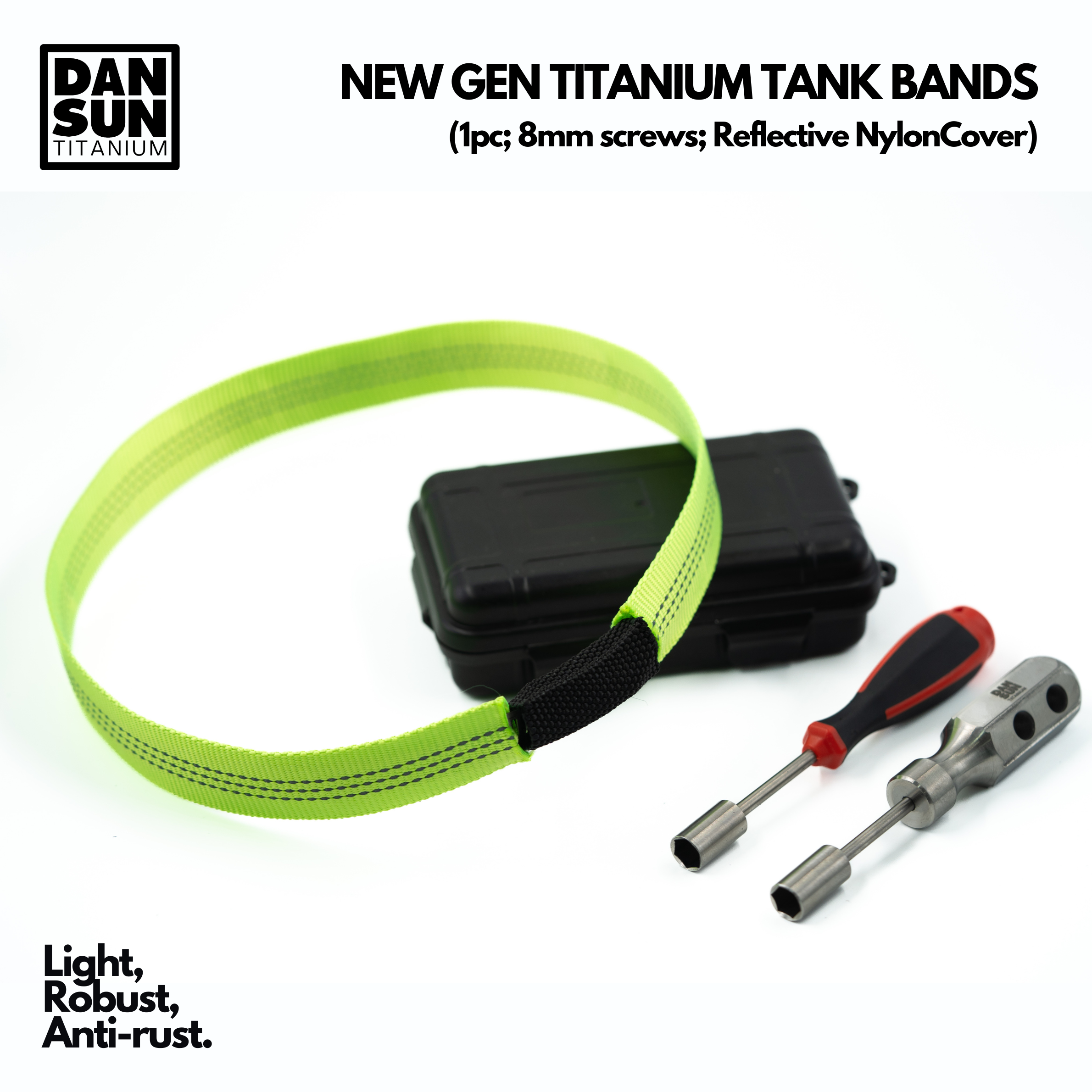 Neon green reflective titanium tank band