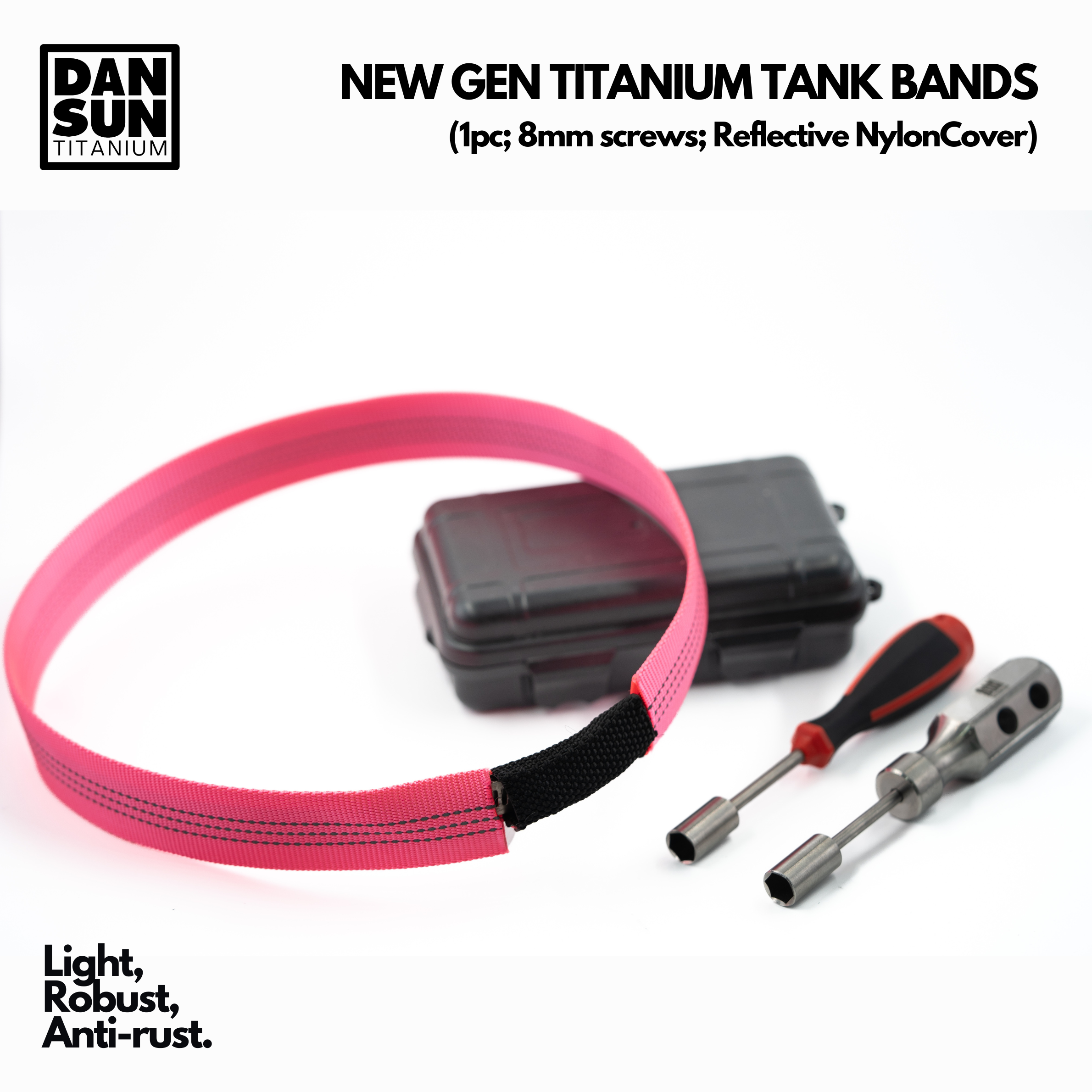 Neon pink reflective titanium tank band