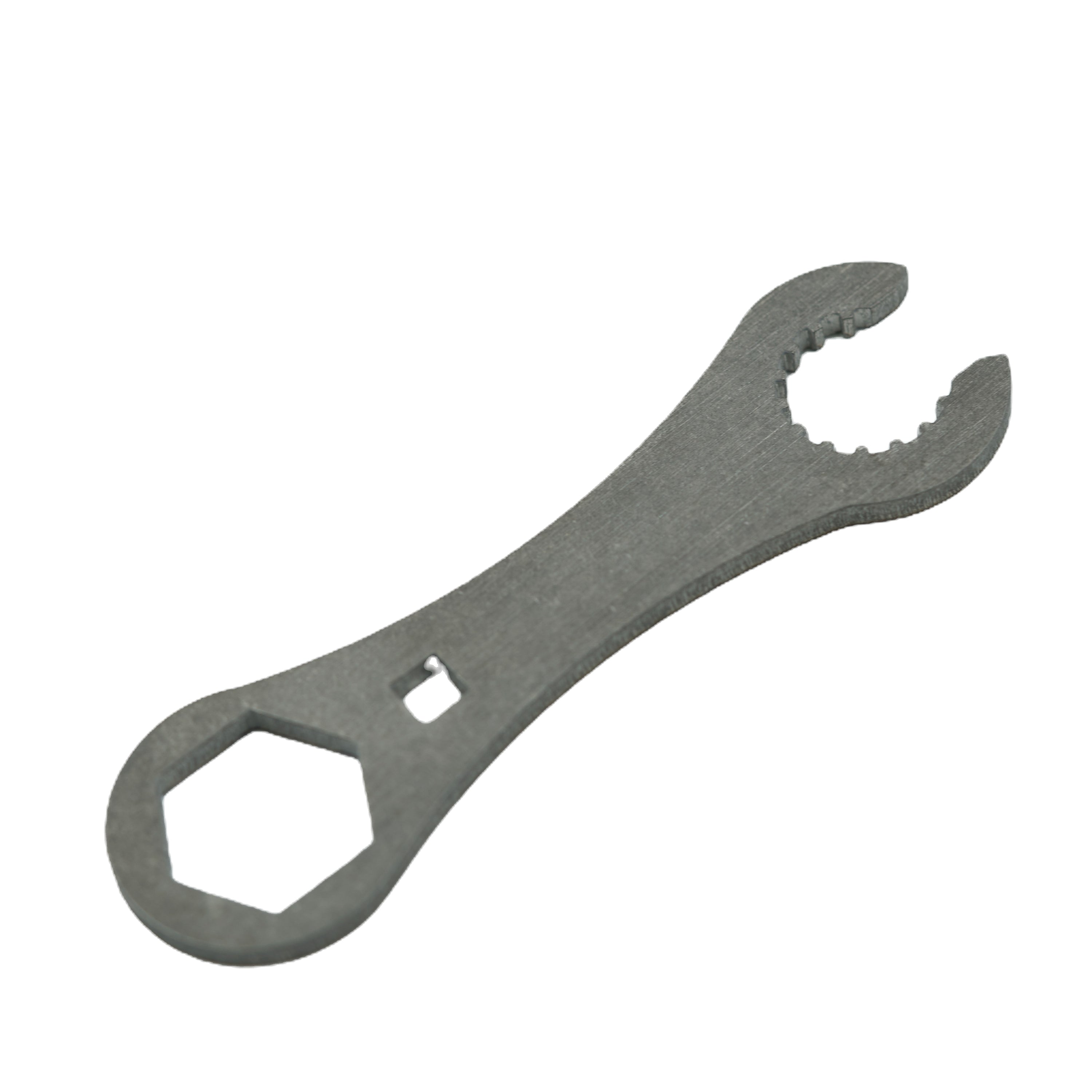 Stainless steel Scubapro regulator tool with hex opening and notched jaw