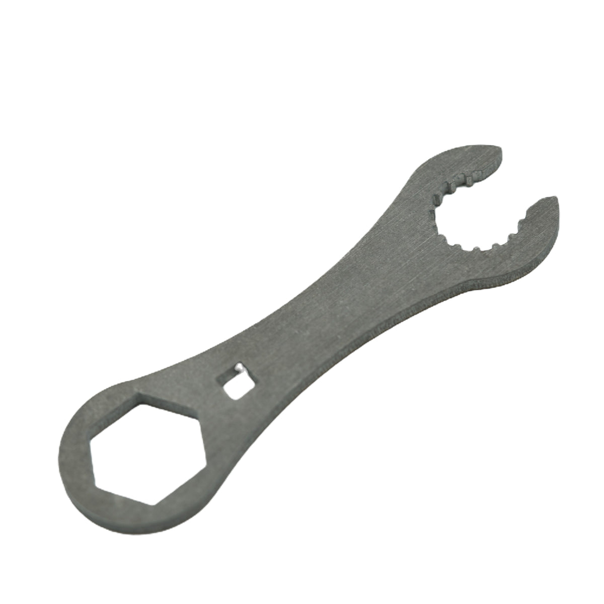 Stainless steel Scubapro regulator tool with hex opening and notched jaw