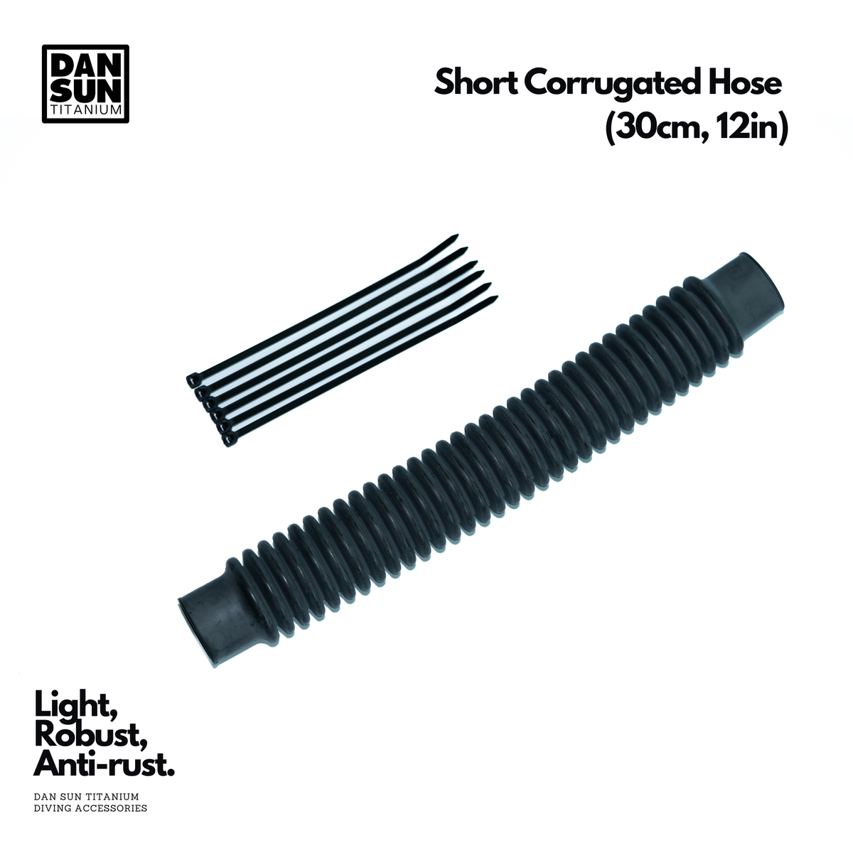 Black 30 cm short corrugated hose with cable ties