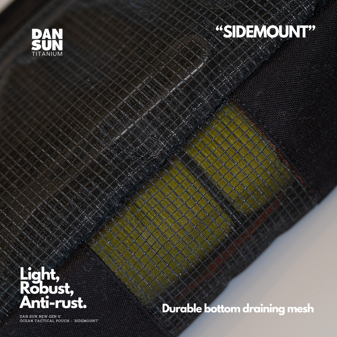 Durable bottom draining mesh on the SIDEMOUNT pouch