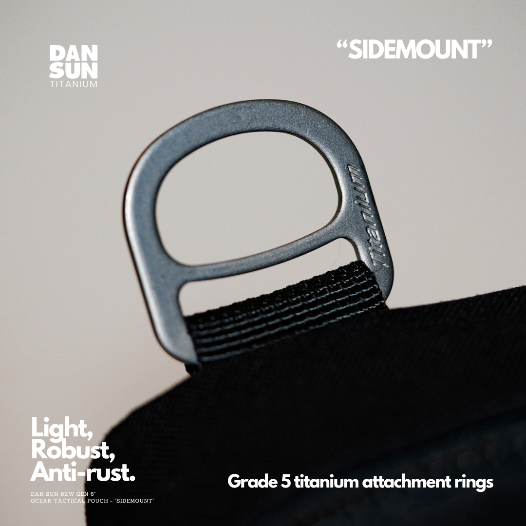 Grade 5 titanium attachment ring on the SIDEMOUNT pouch