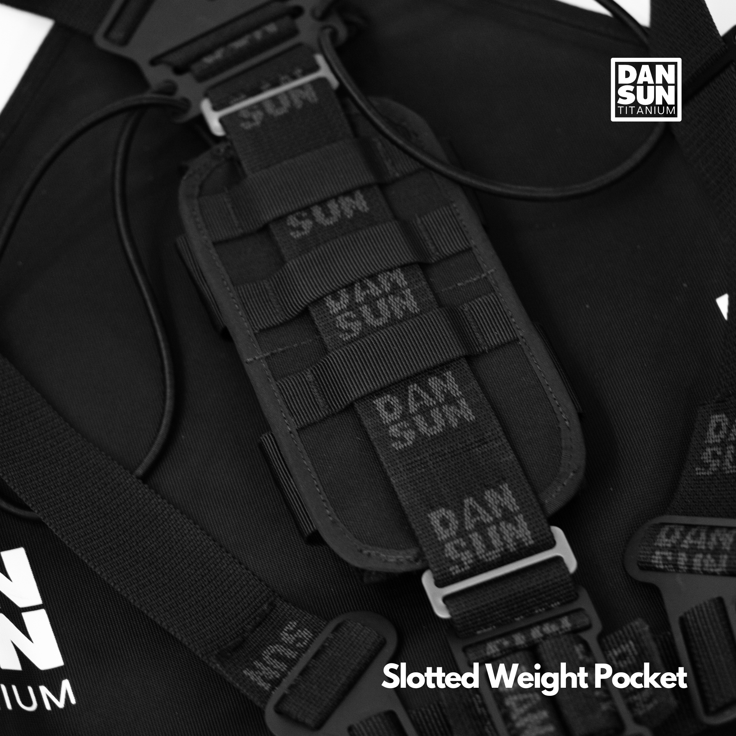 Slotted weight pocket fitted on a harness