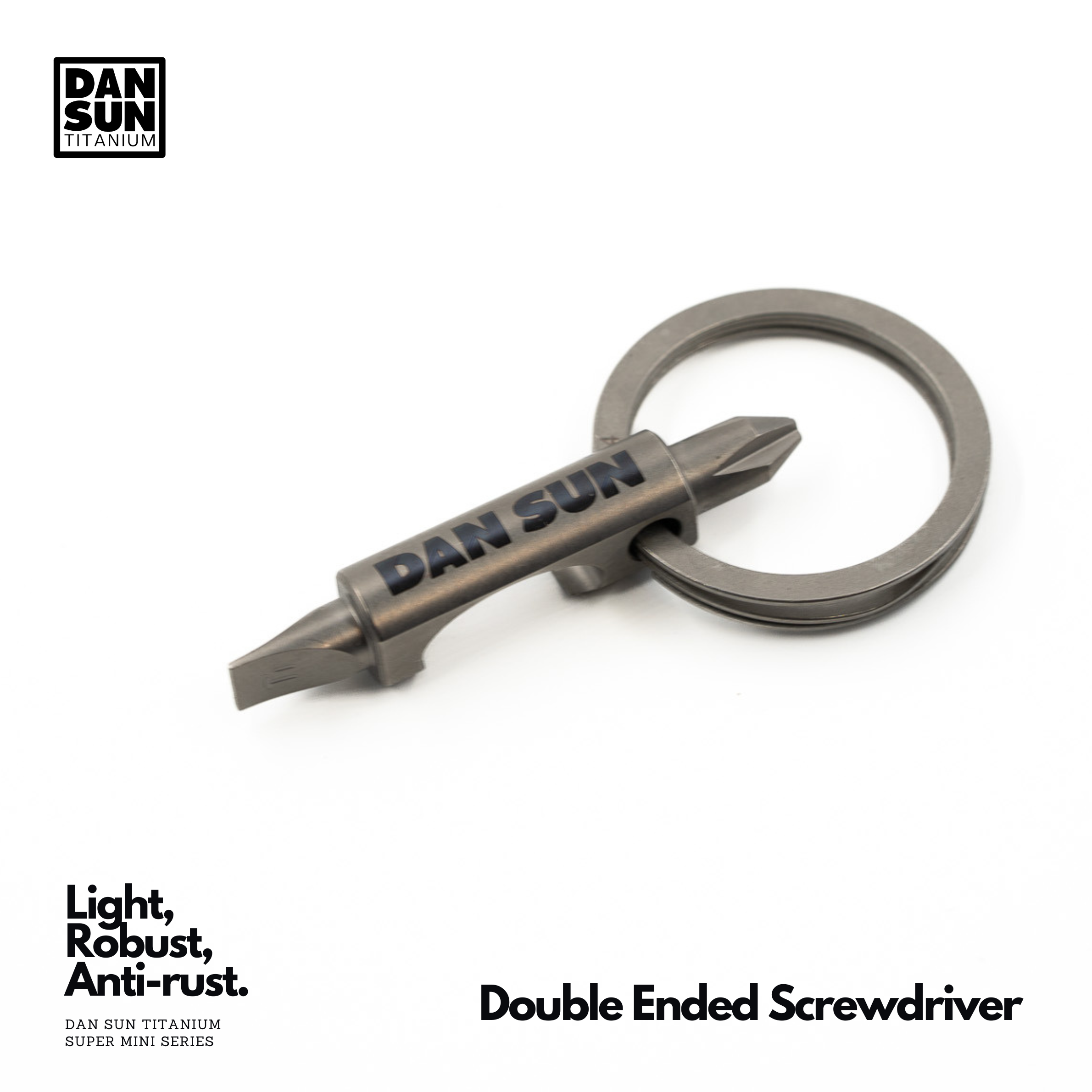 Titanium super mini double-ended screwdriver with key ring