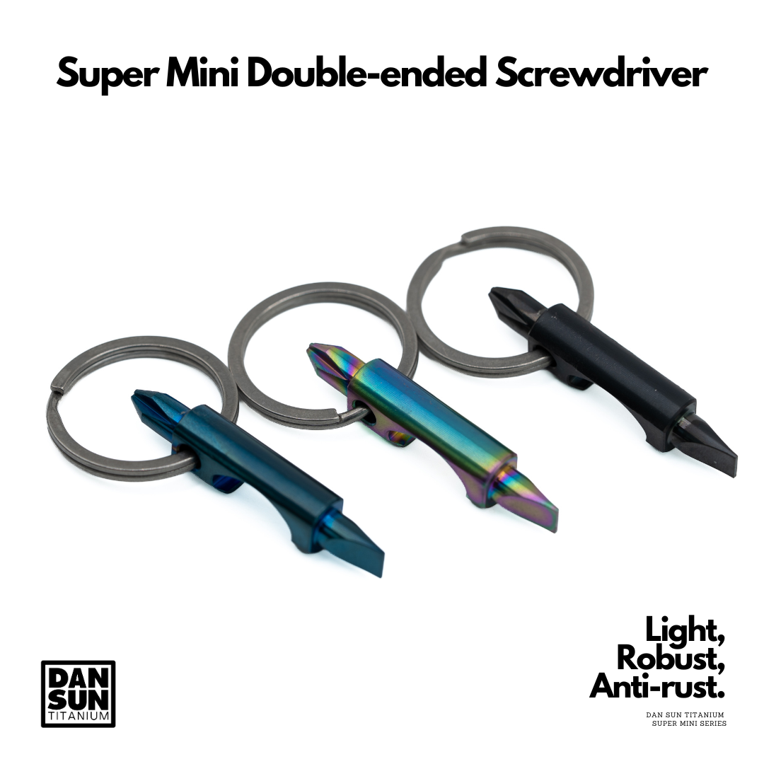 DanSun super mini titanium double-ended screwdrivers in blue, rainbow and black