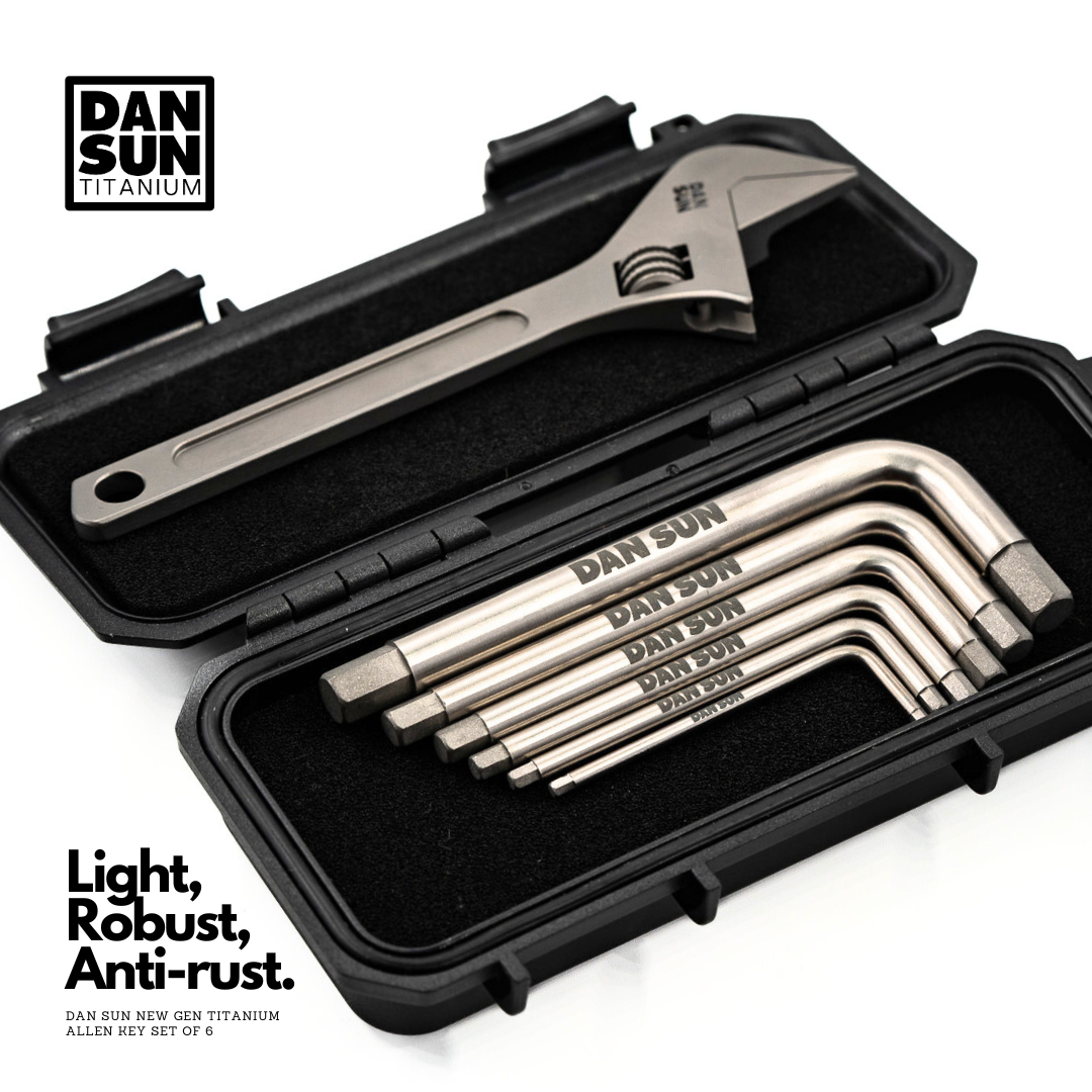 Titanium Allen keys and adjustable spanner in a hard case