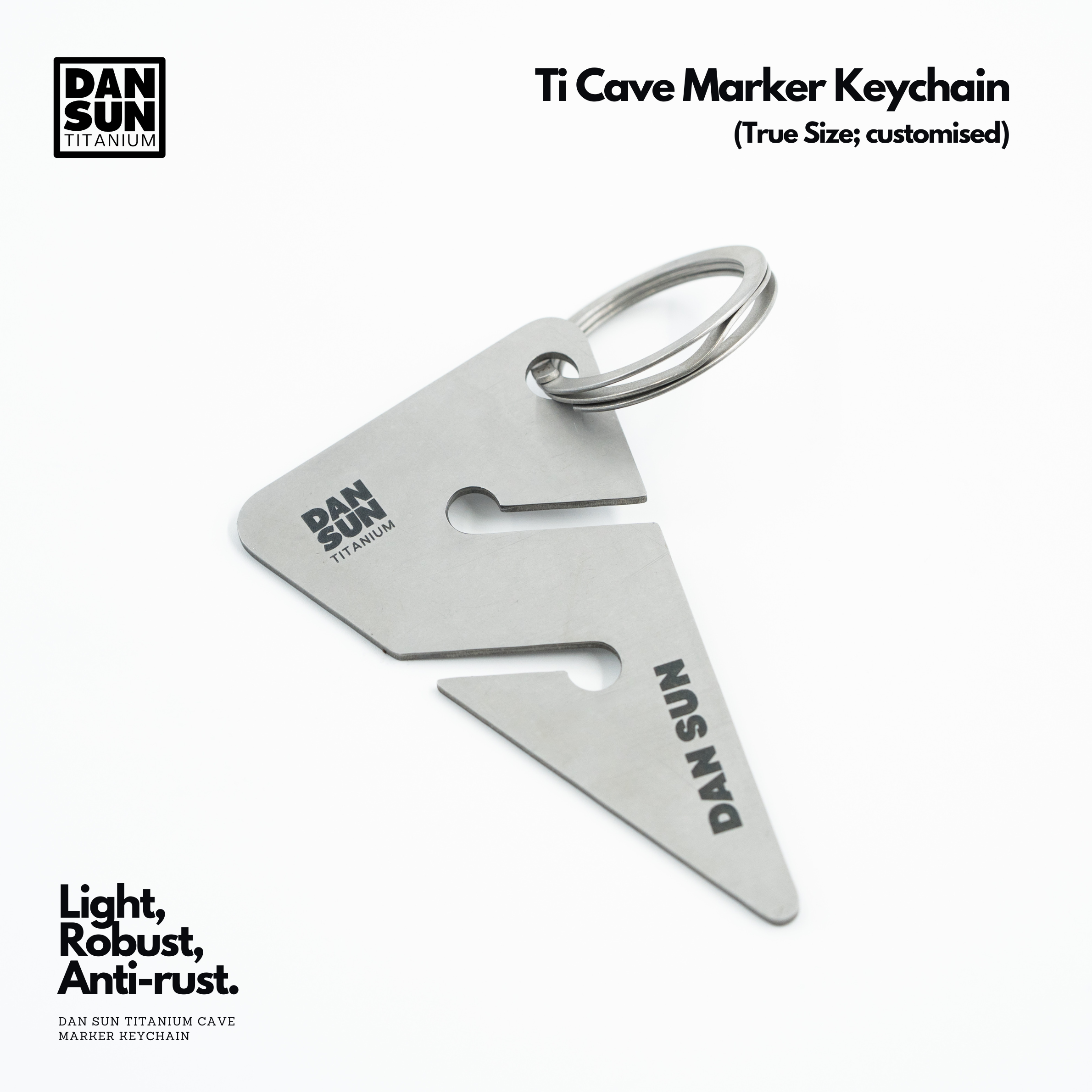 Titanium arrow cave marker key ring with engraved name