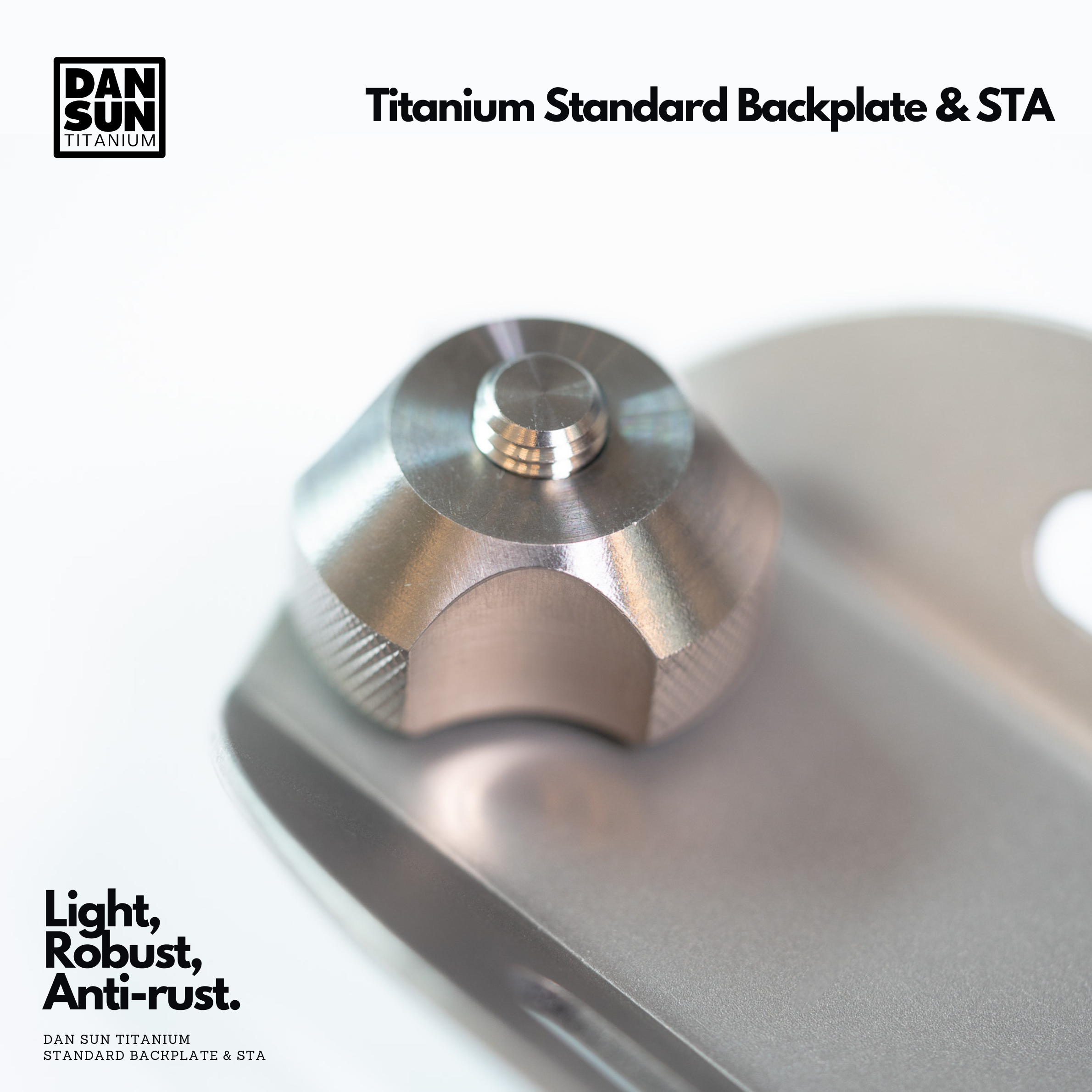 Hand-tight titanium screw on the STA, close-up