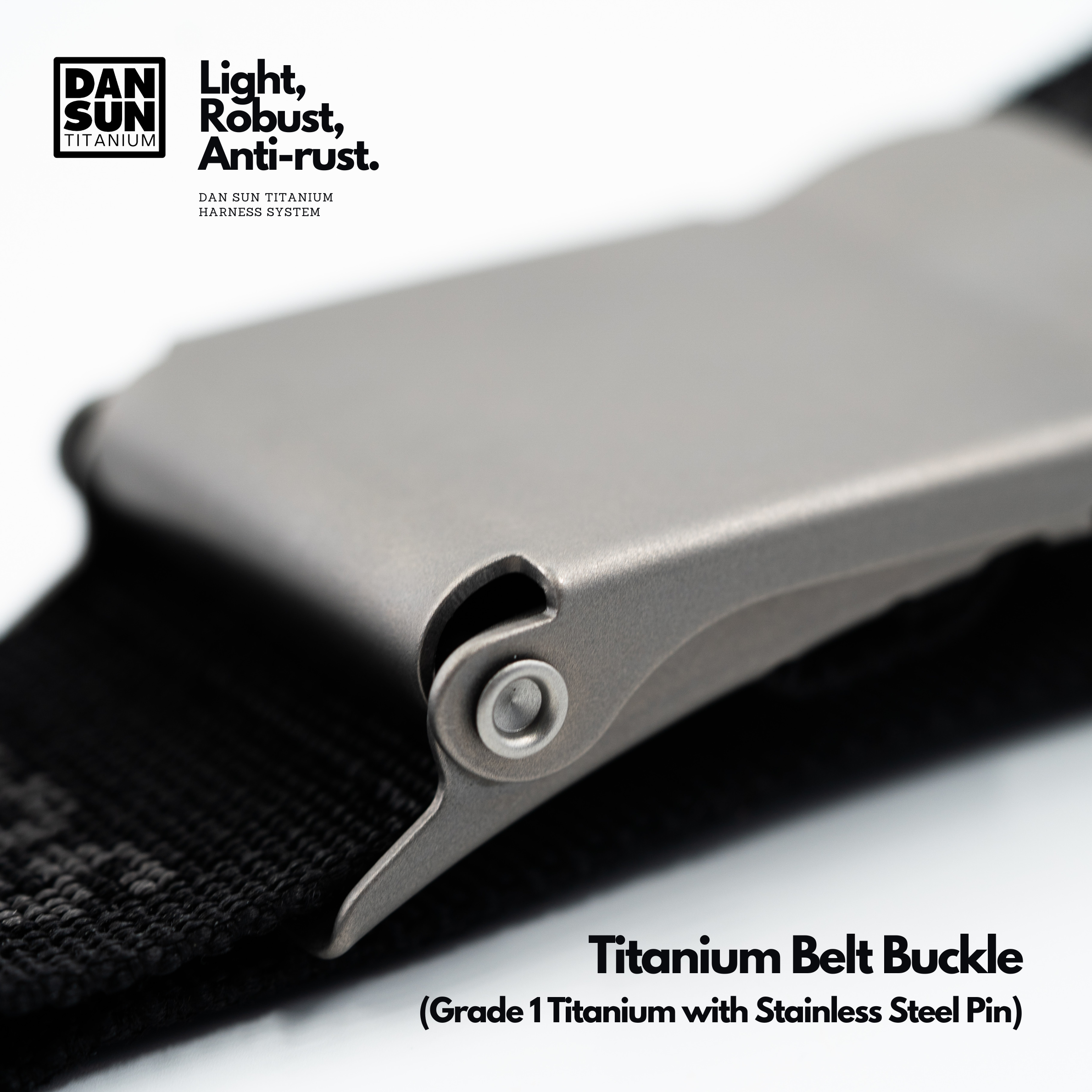 Stainless steel pin on the titanium belt buckle, close-up