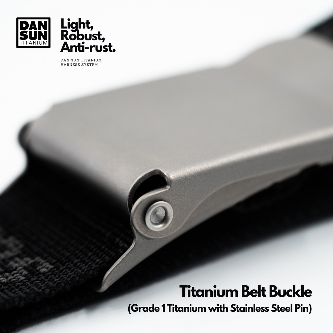Stainless steel pin on the titanium belt buckle, close-up