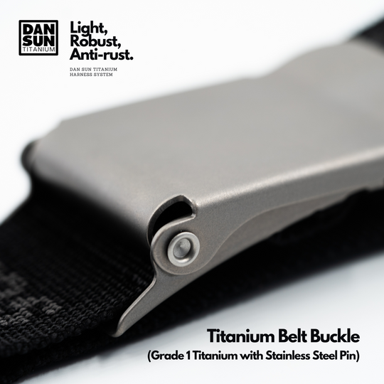 Stainless steel pin on the titanium belt buckle, close-up