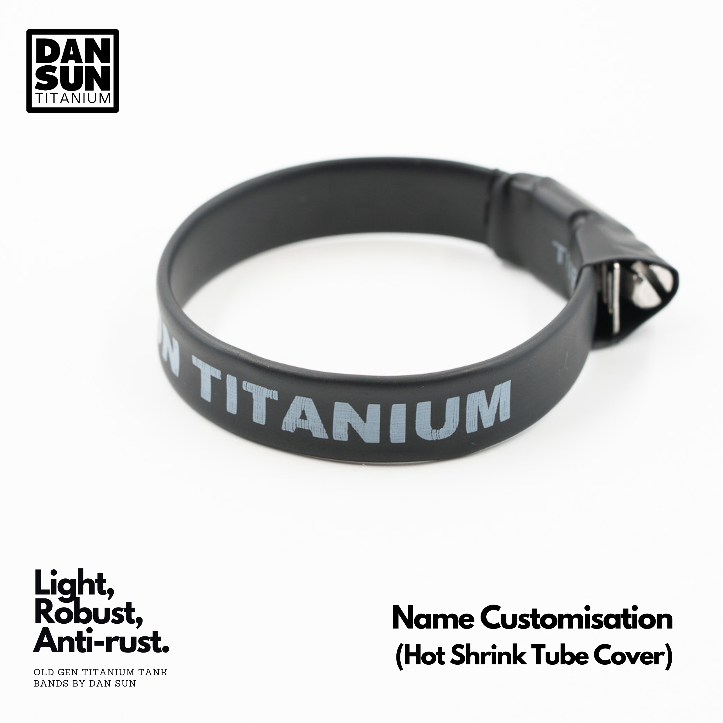 Titanium canister band with name printed on the heat shrink cover
