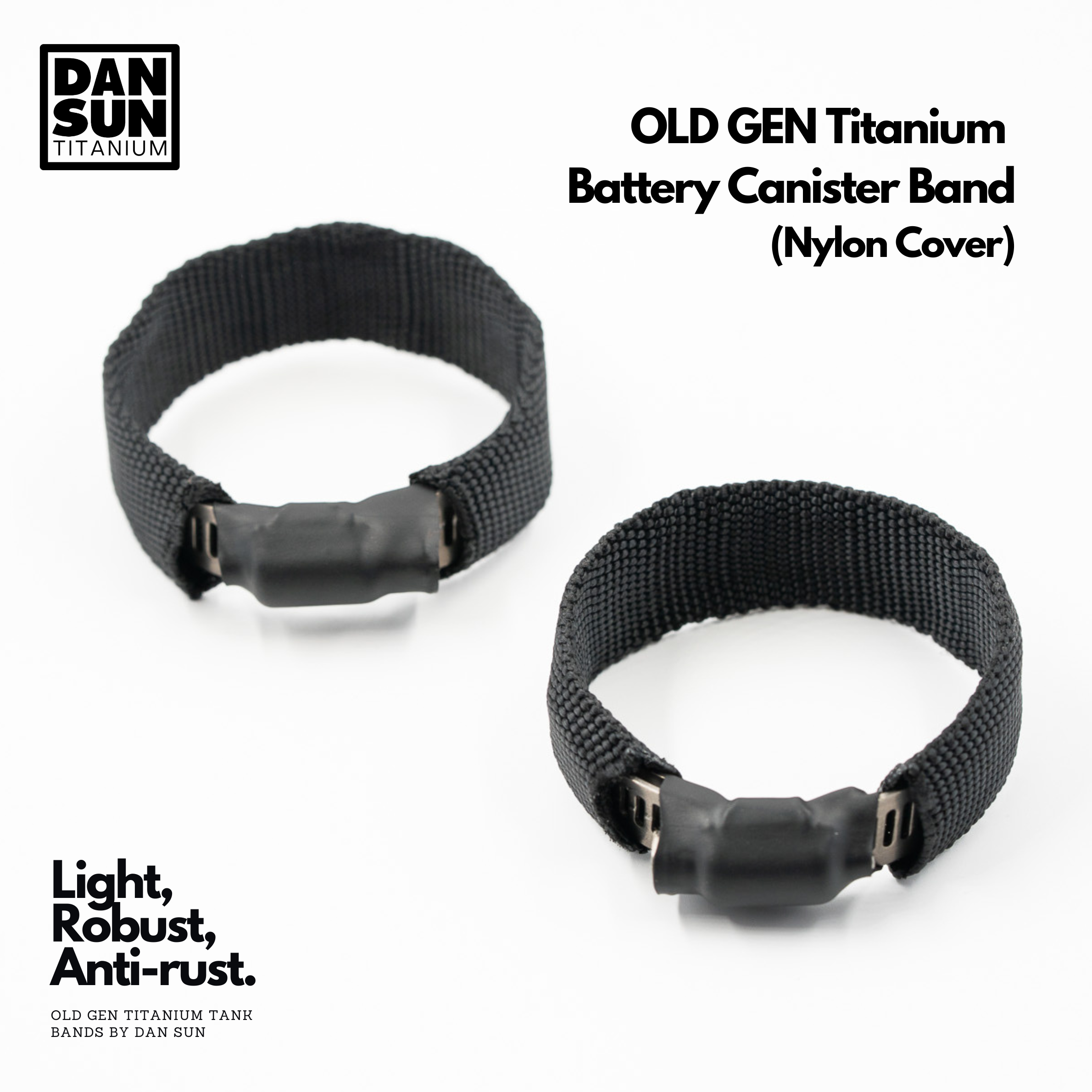 Titanium battery canister bands, nylon cover