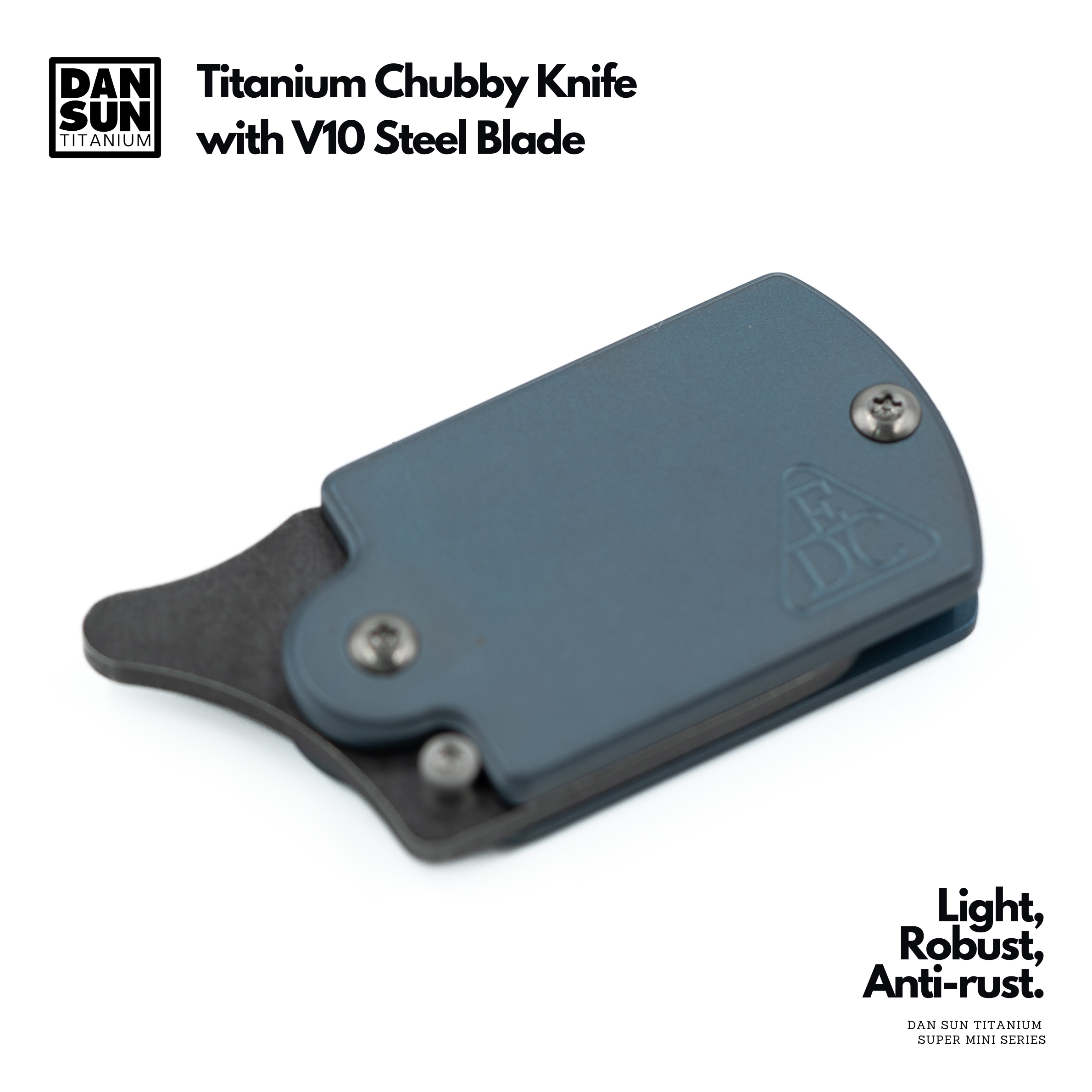 Blue titanium chubby knife, folded