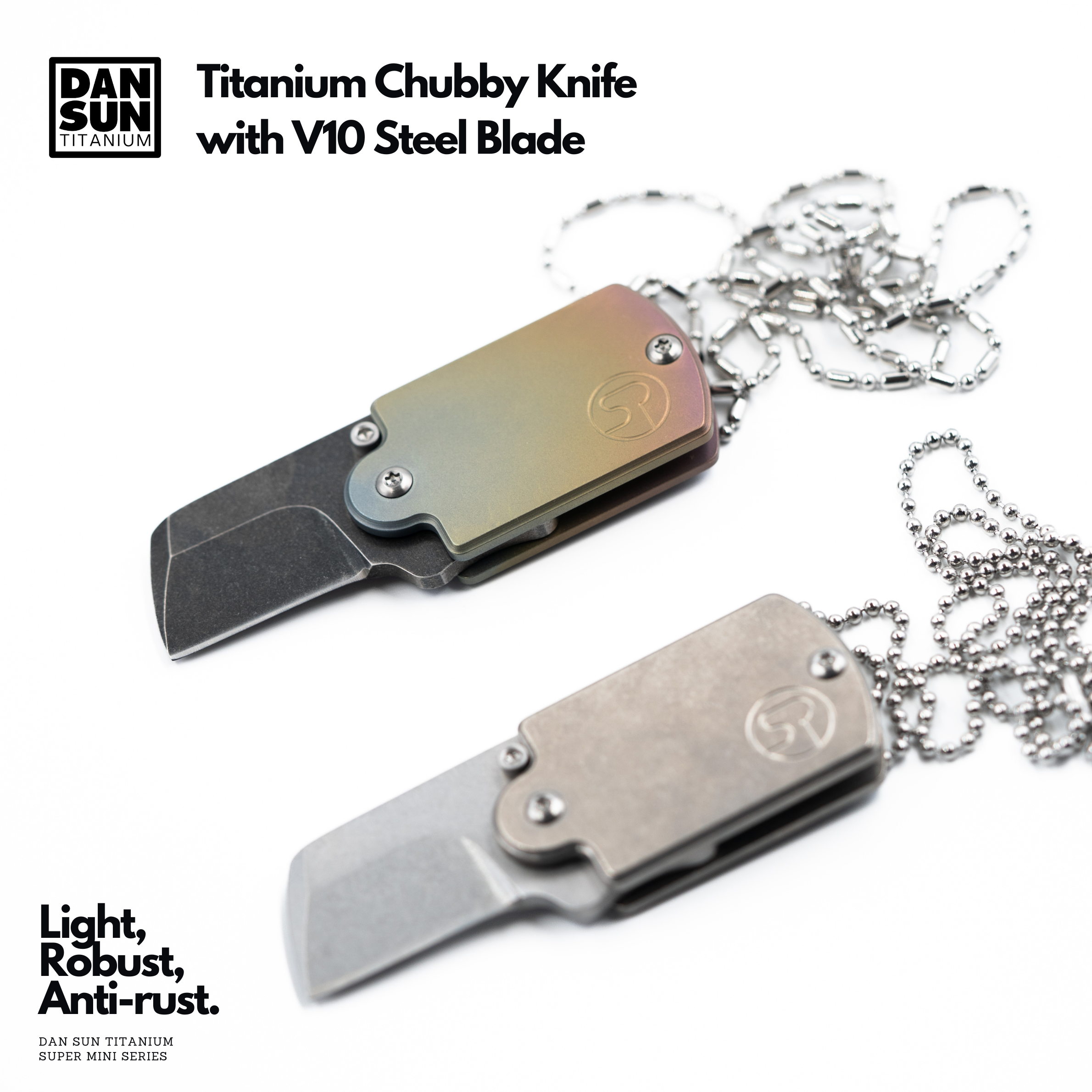 DanSun titanium chubby knives in rose gold and original with ball chains