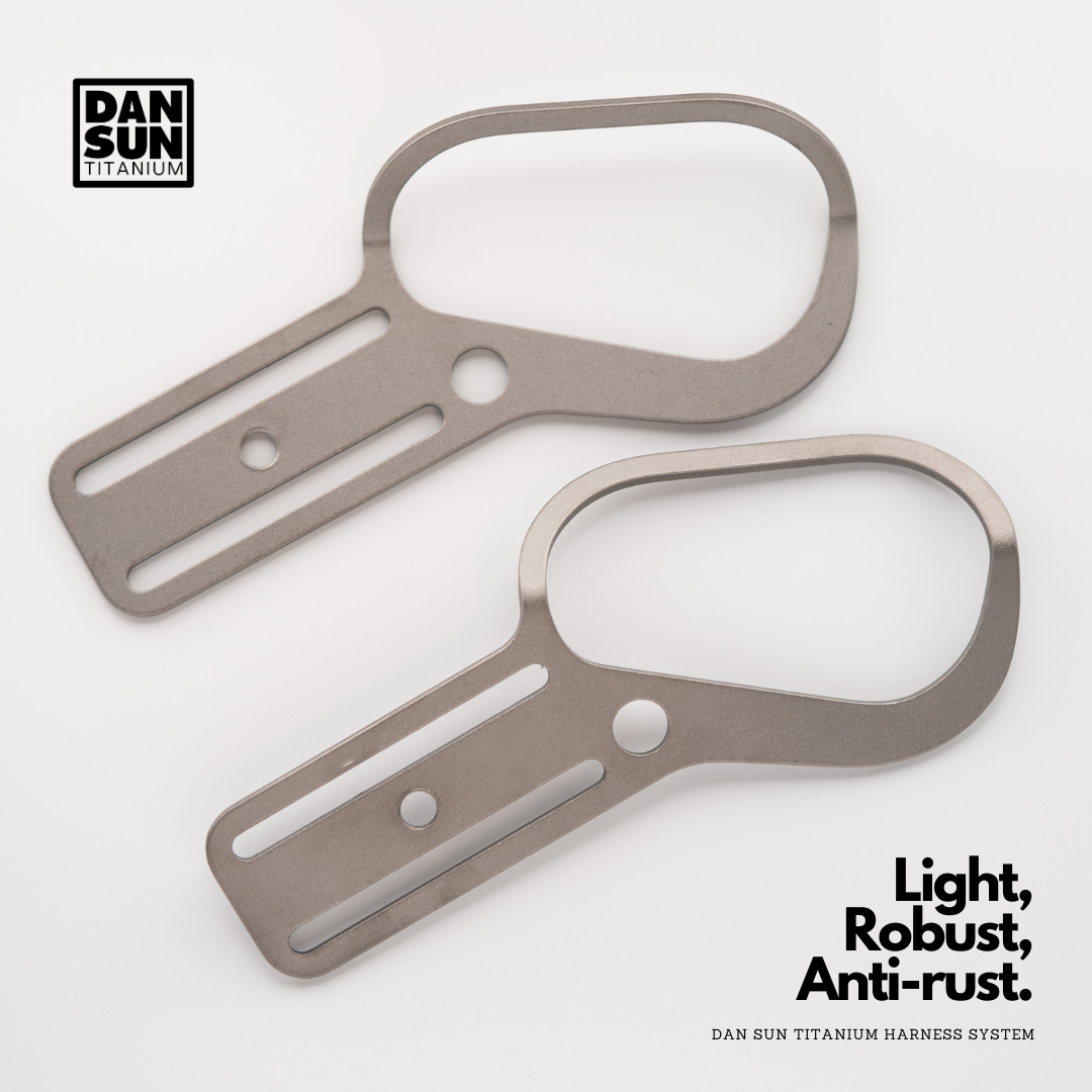 Titanium curved waist D-rings, side view