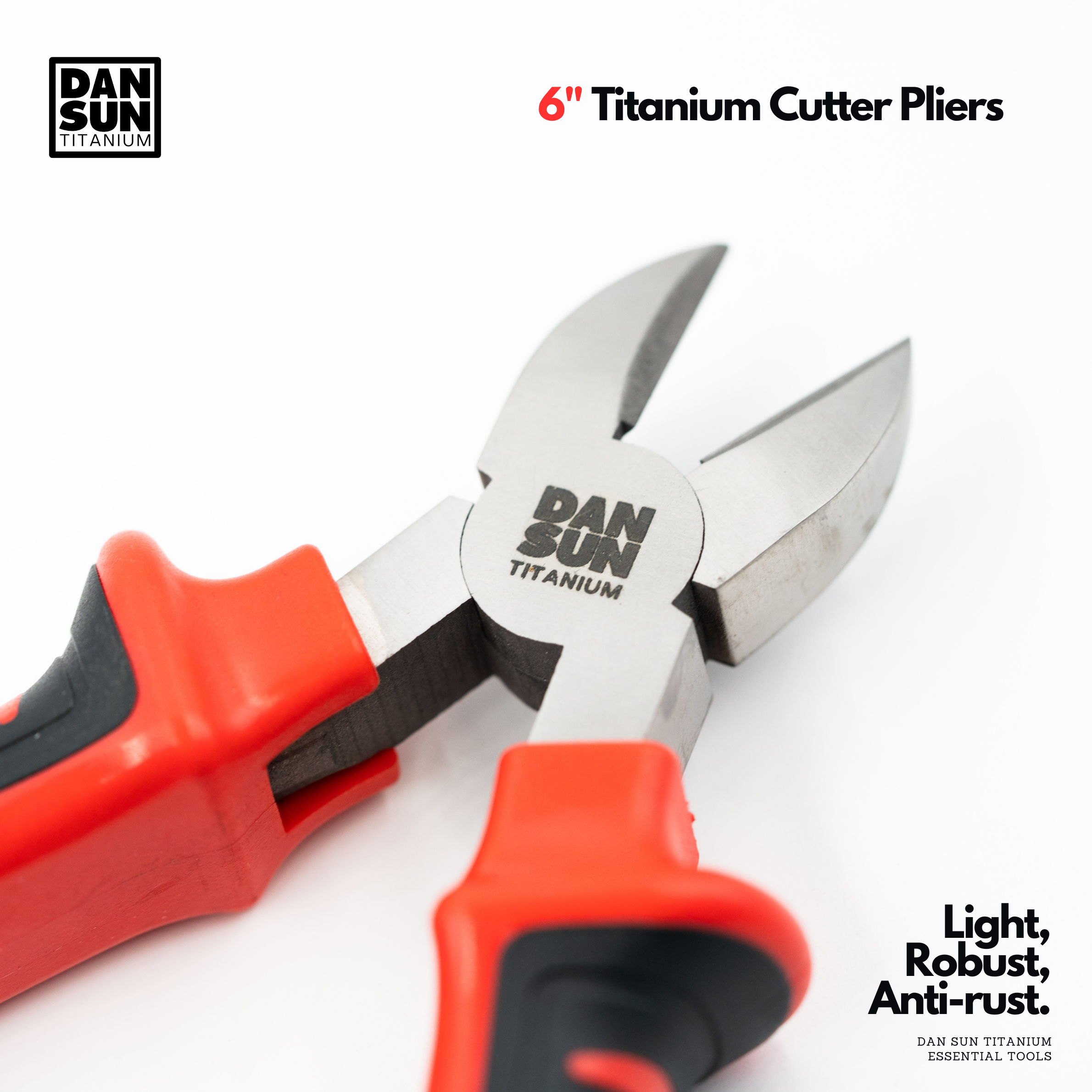 DanSun 6 inch titanium cutter pliers, head close-up