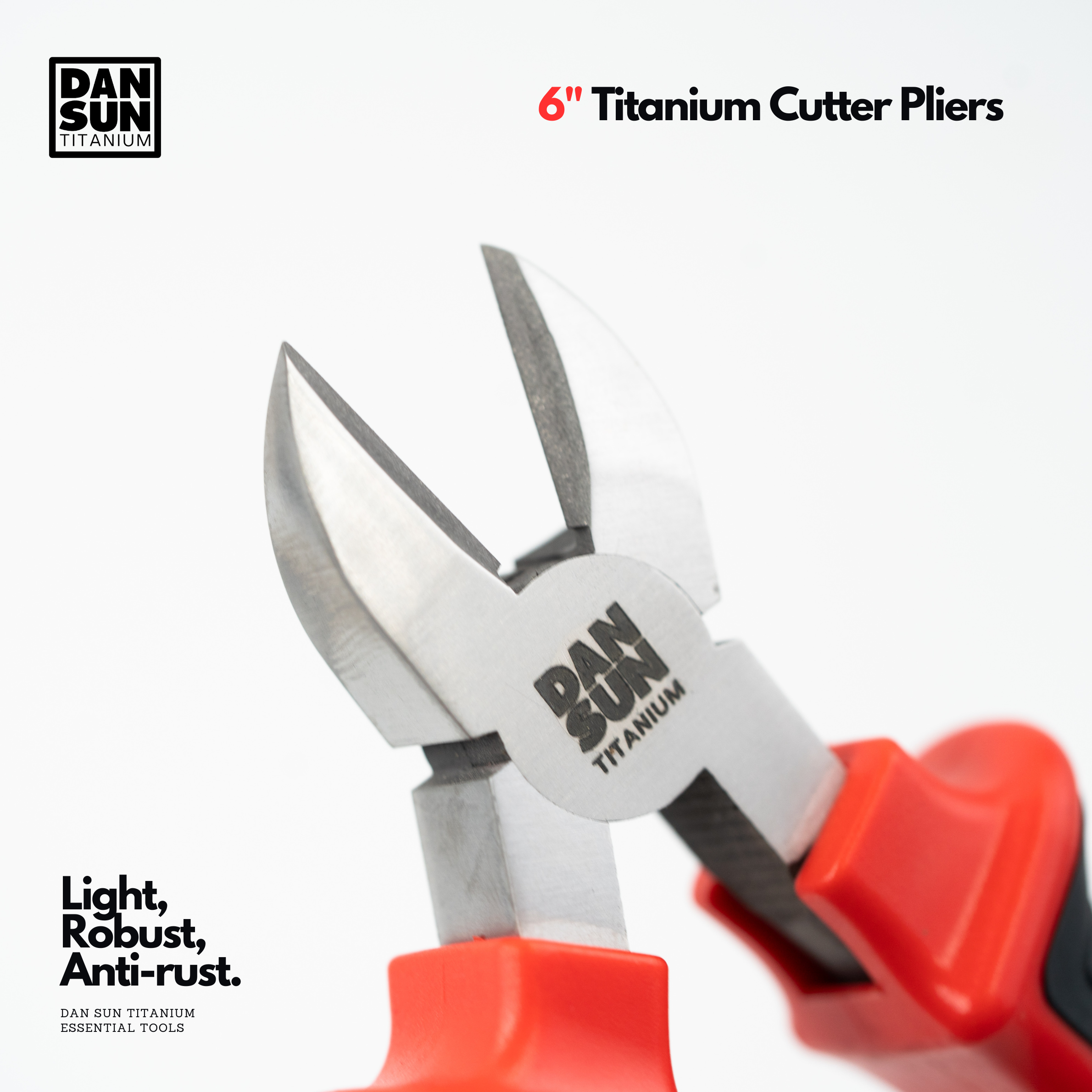 Titanium cutter pliers open, DanSun logo