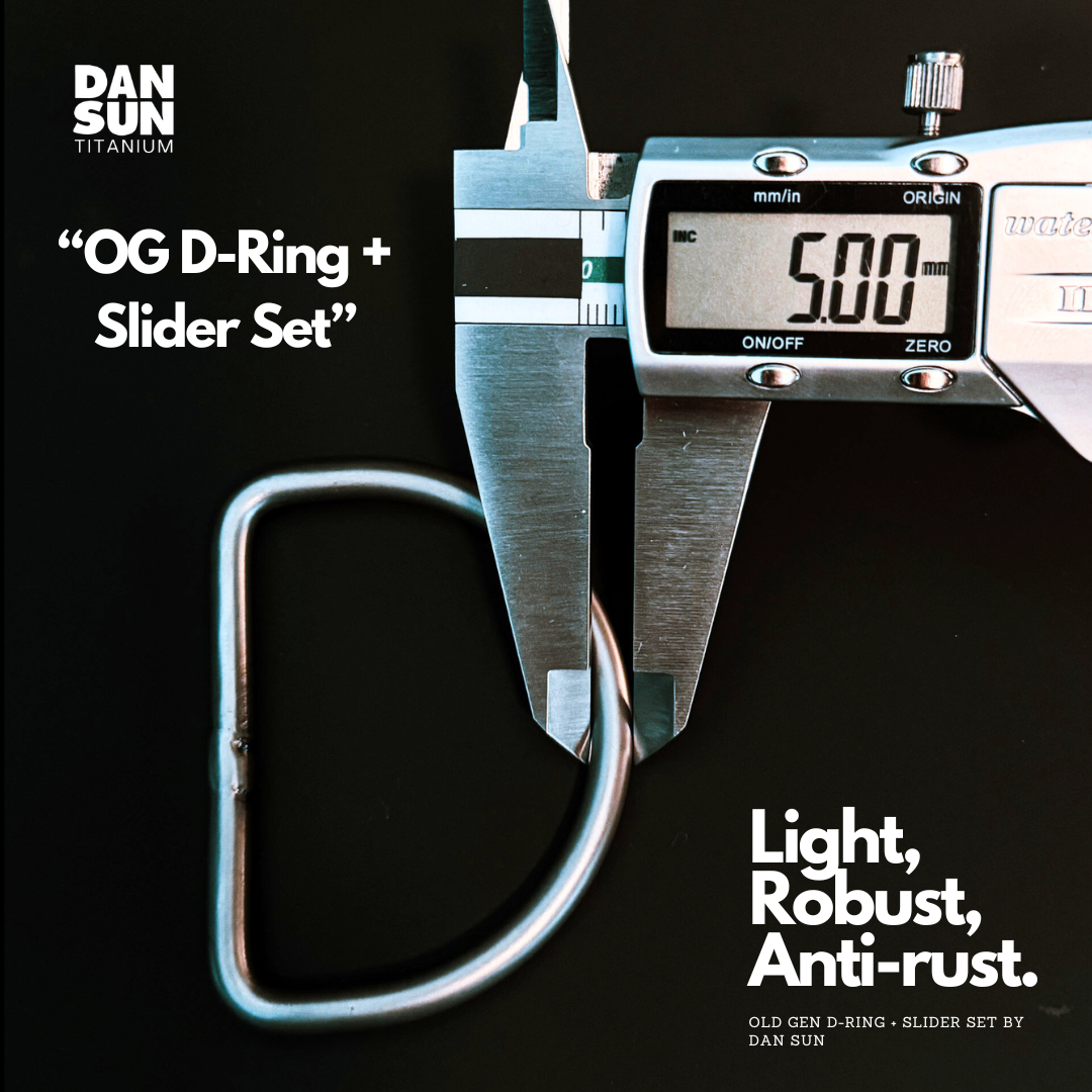 Titanium D-ring thickness measured at 5 mm