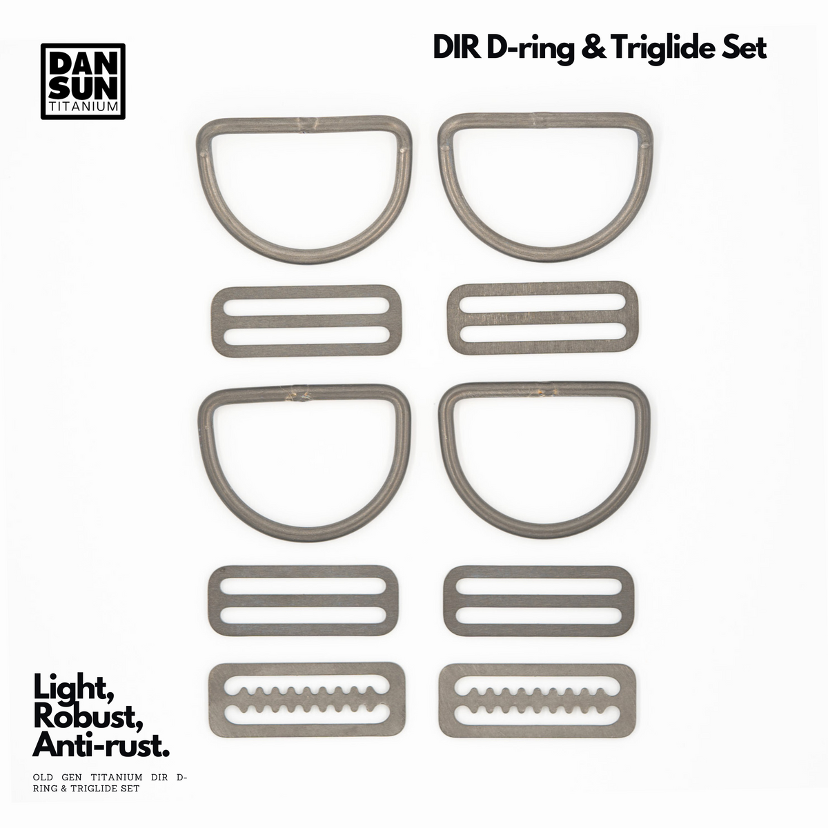 DanSun titanium DIR D-ring and tri-glide set, 10 pieces