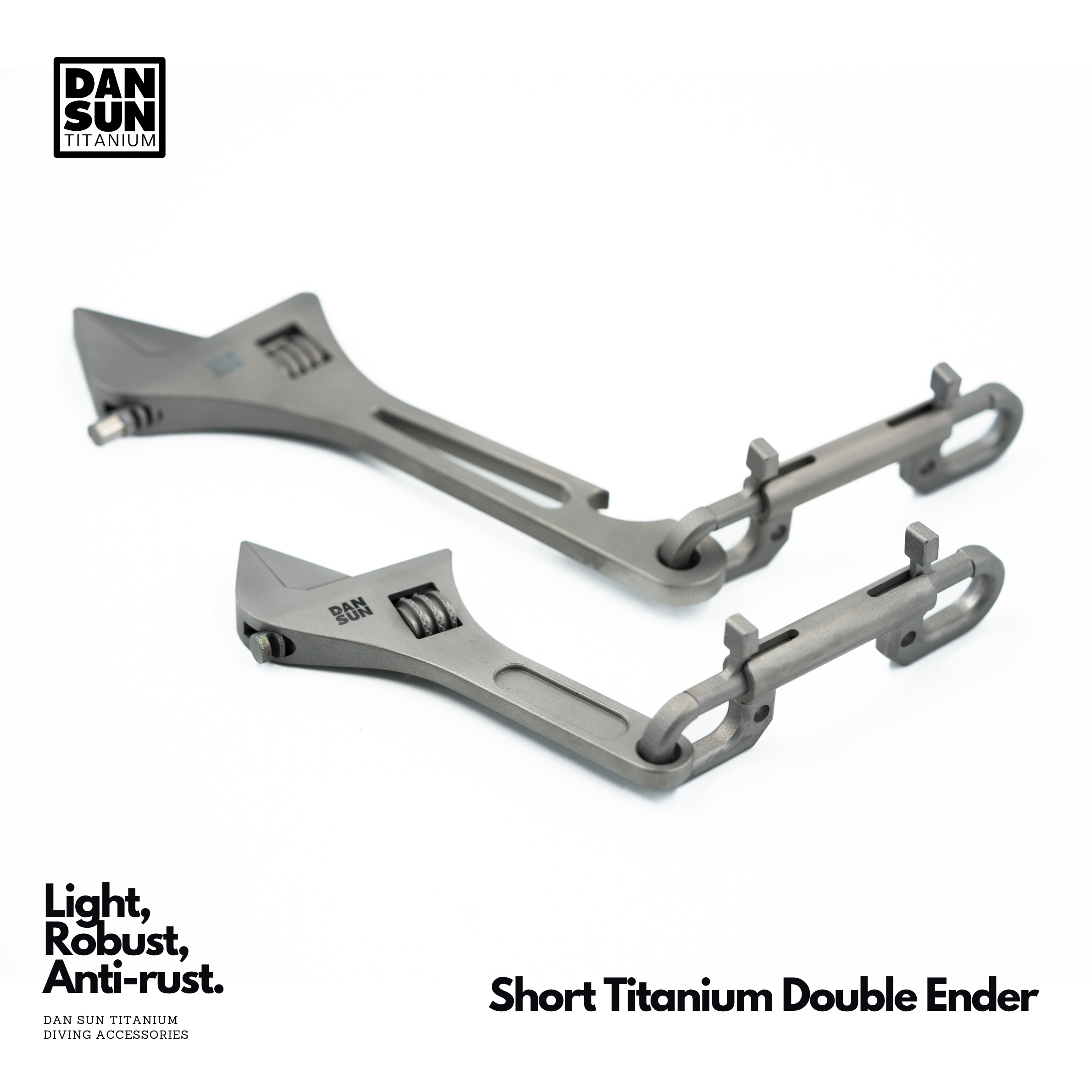 Titanium spanners hanging on short titanium double-enders