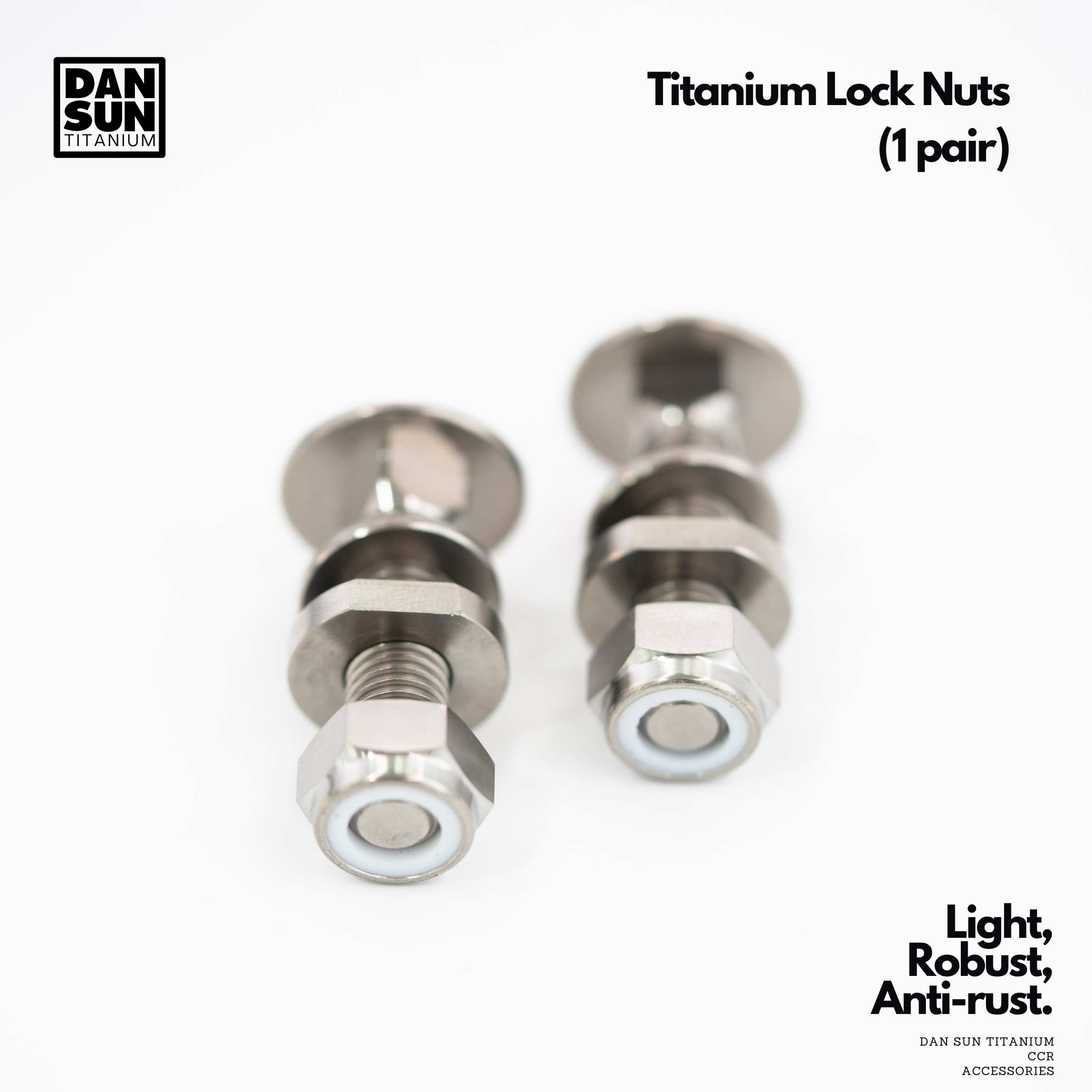 Titanium hex lock nuts with bolts, pair