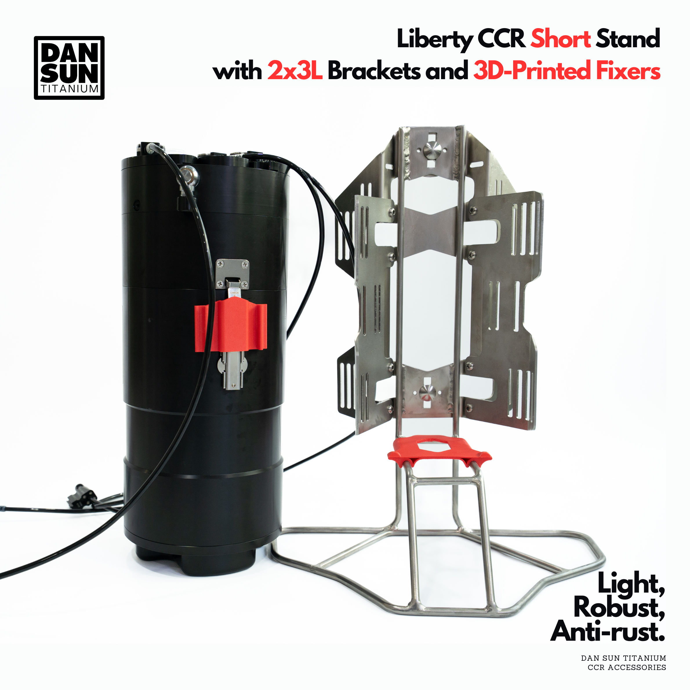Titanium Liberty CCR short stand next to a Liberty CCR unit