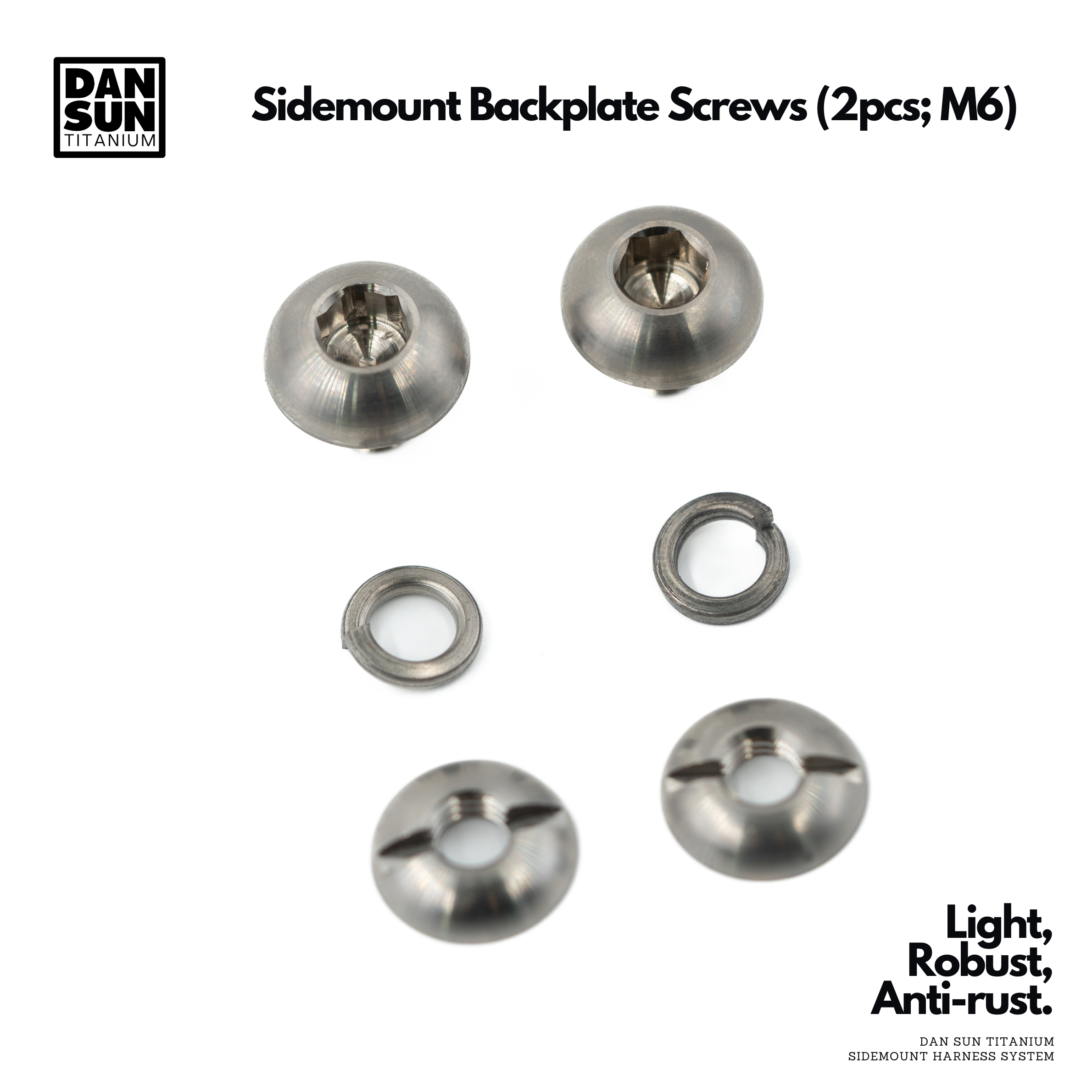 Titanium M6 screws, washers and nuts laid out