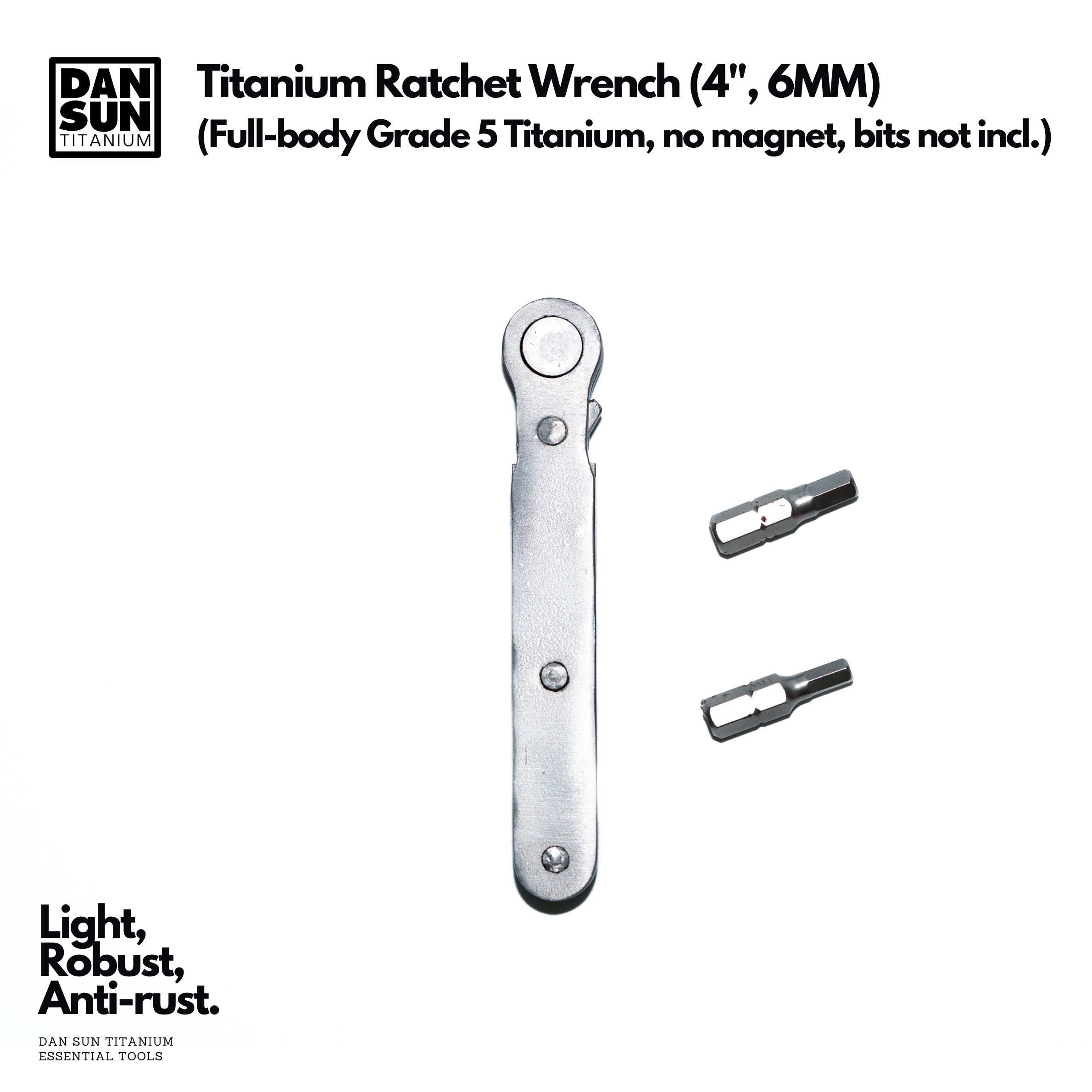 Titanium ratchet wrench, back view