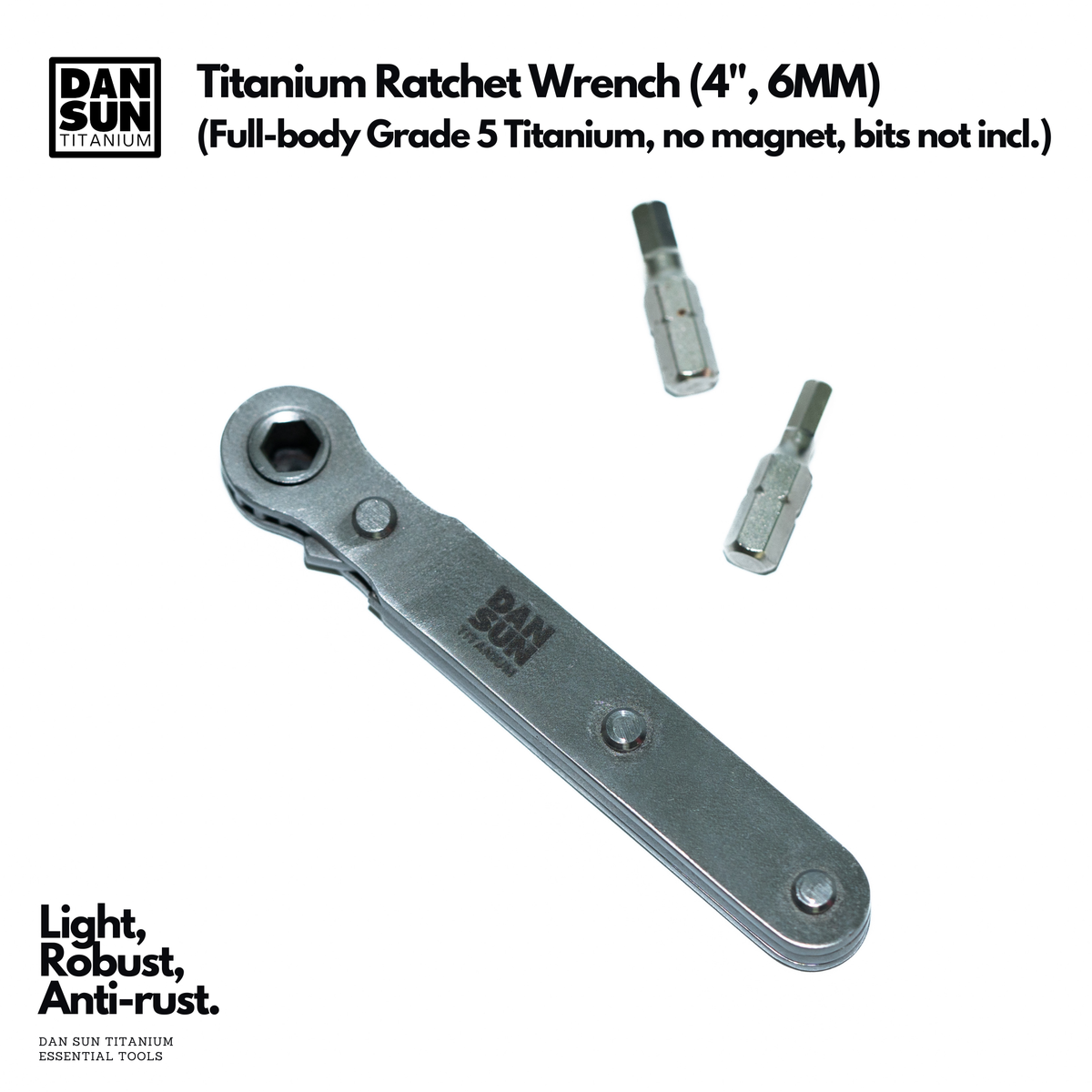 Titanium ratchet wrench with two 6 mm bits