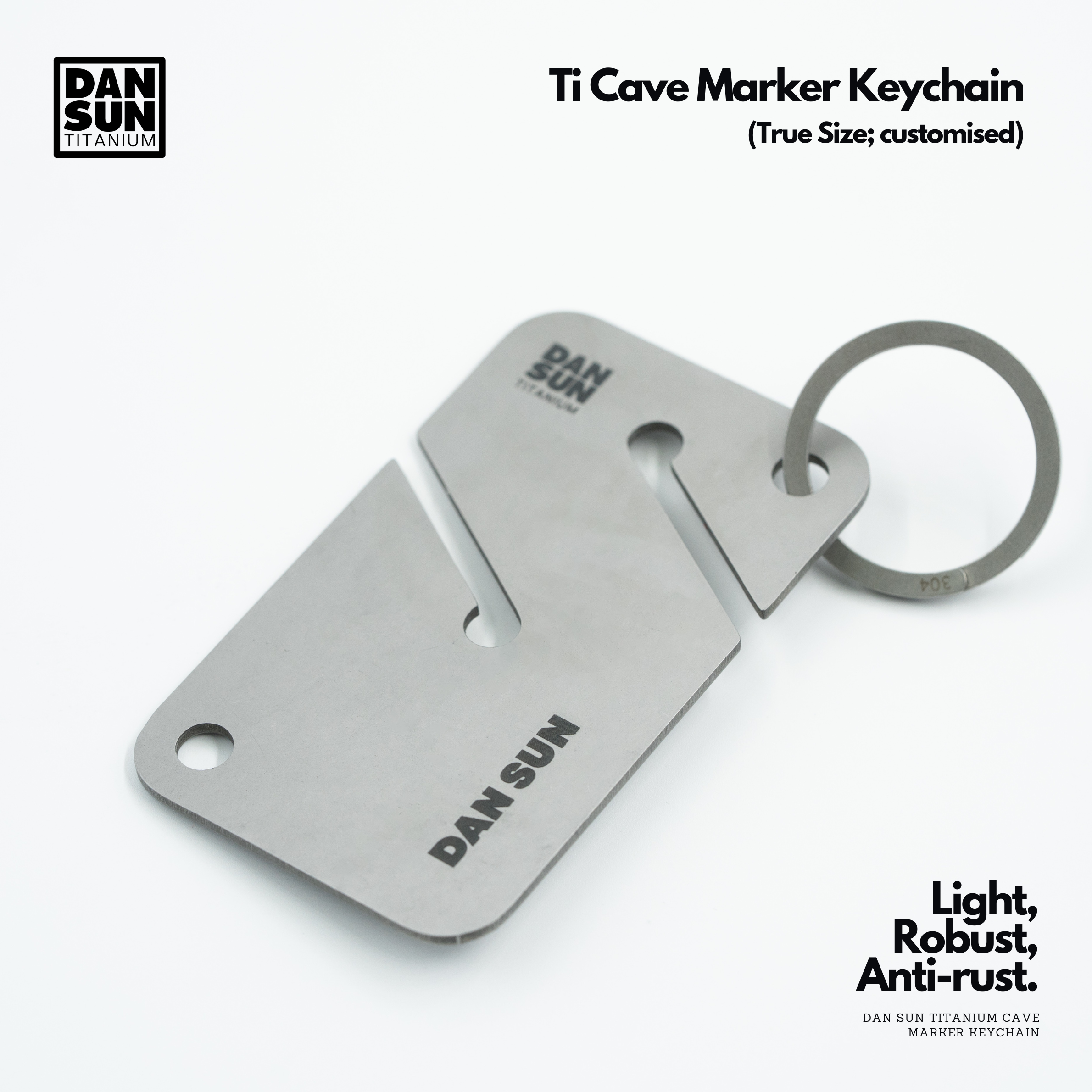 Titanium REM cave marker key ring with engraved name