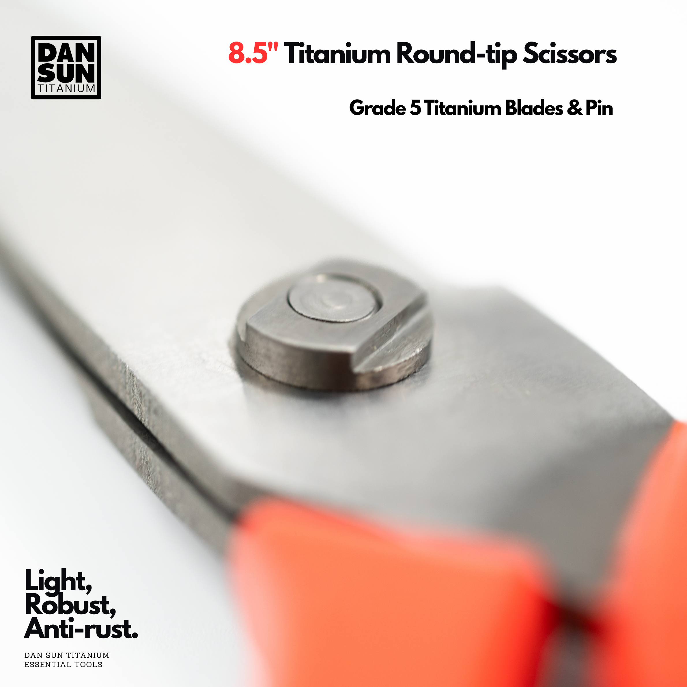 Titanium pin of the round-tip scissors, close-up